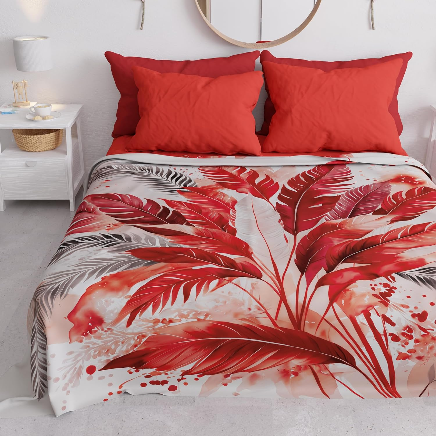 PETTI Artigiani Italiani - Double Bedspread Spring and Summer Lightweight Double Bed Linen Red Palm Tree 100% Made in Italy image number 4