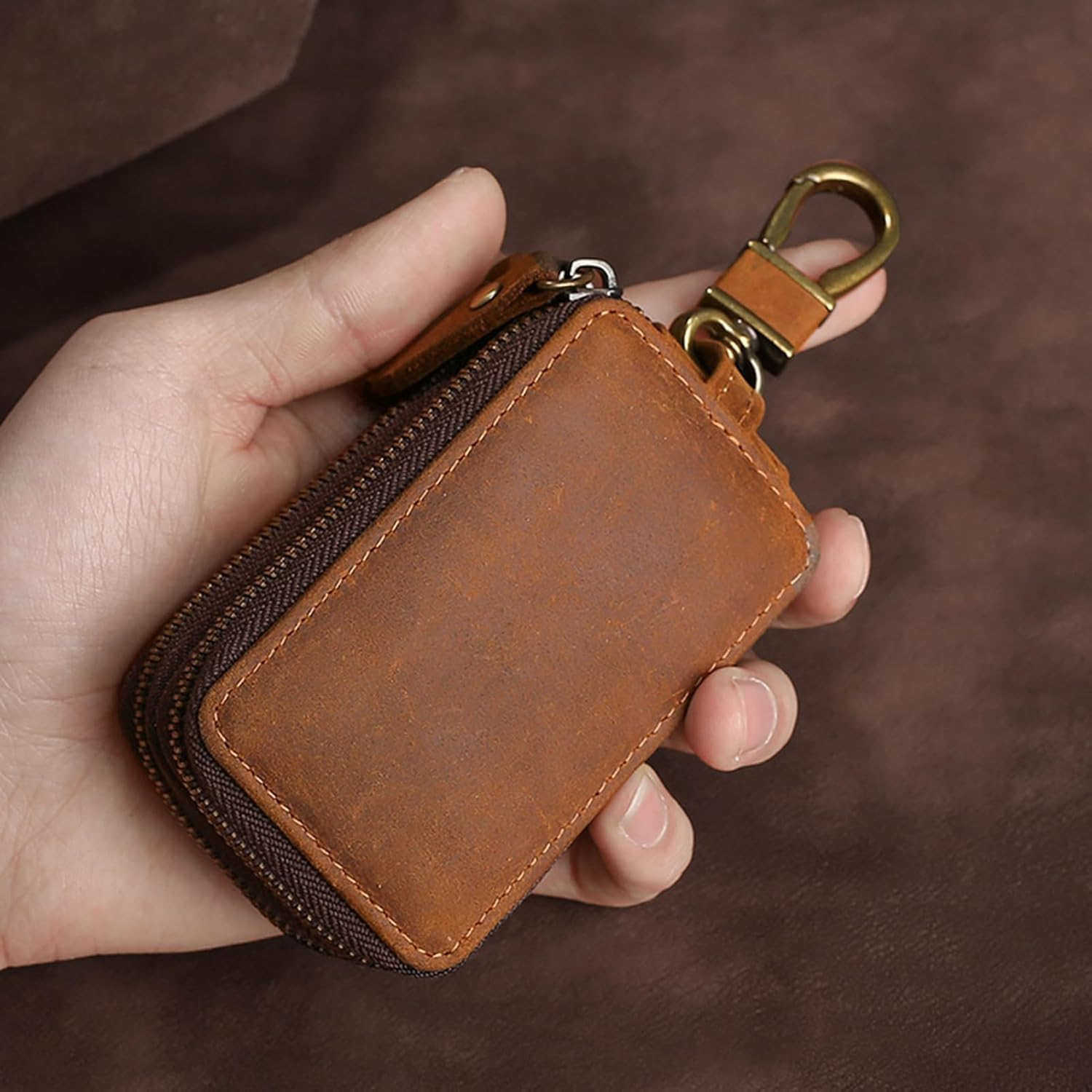 Key Organizer Case - Compact Leather Keychain Poute, Waterproof Keychain Wallet | Instant Closure Key Storage, Slim Pocket Key Case, Carry Quote Accessory image number 1