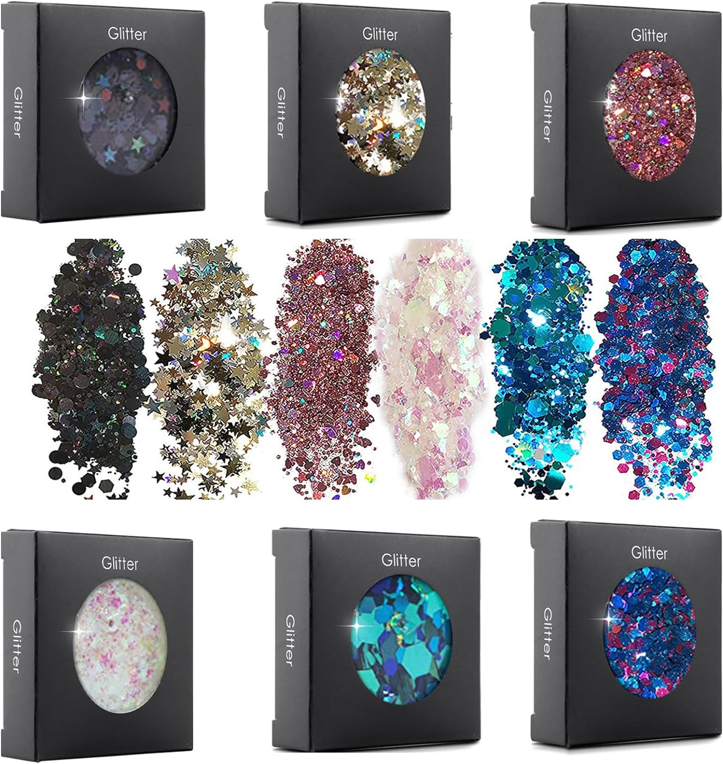 Joyeee Nail Glitter, 6Colors Chunky Holographic Glitter for Body Face, Professional Nail Art Accessory Supplies DIY at Home, Multiuse Glitter Body Tattoo Makeup for Kids Girl Party Wedding Festival image number 2