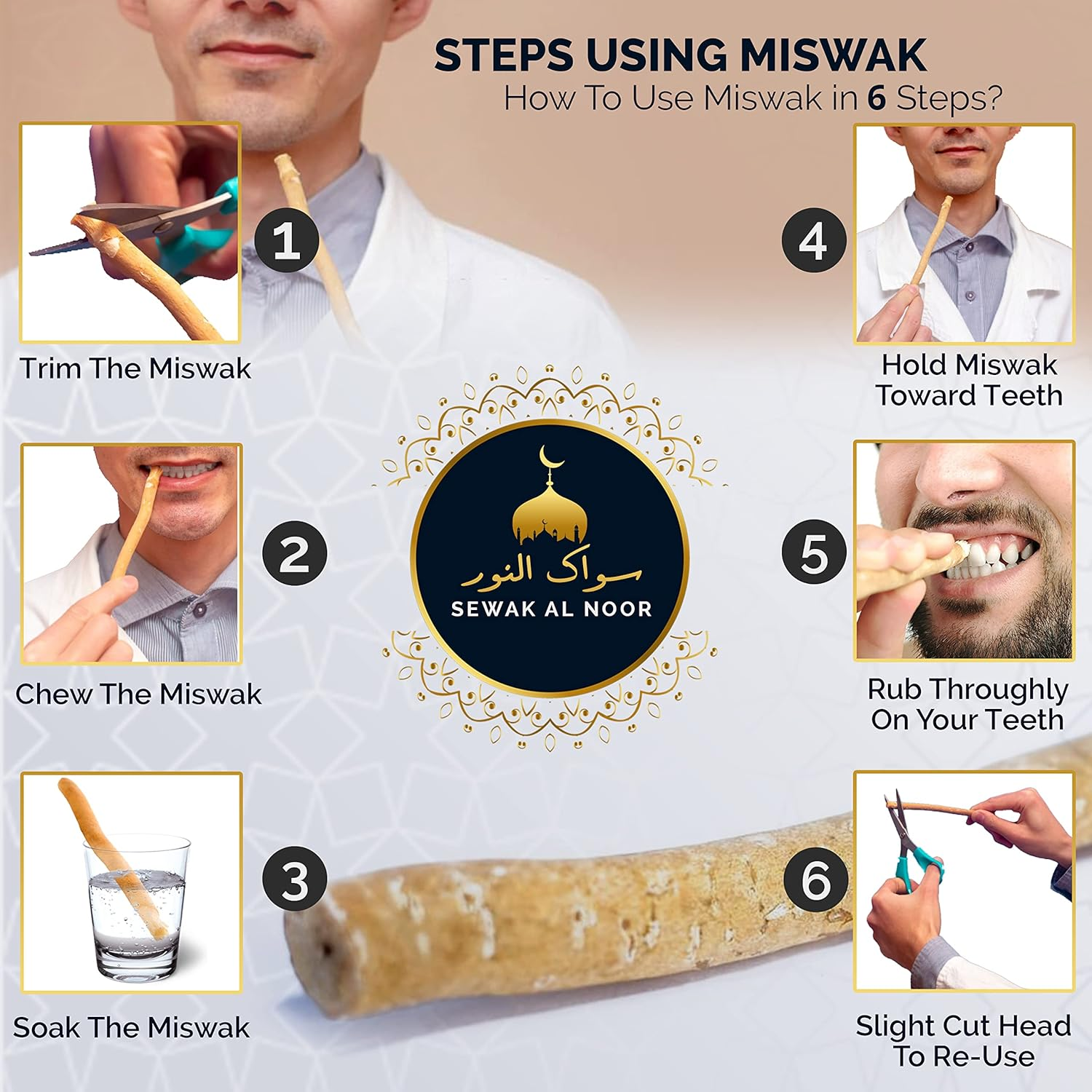 Sewak Al Noor Pack of 10 Miswak Sticks for Teeth with Holder - Vacuum Sealed Natural Flavored Chew Sticks for Humans - Natural Toothbrush for Teeth Whitening, Oral Health & Fresh Breath || Pack of 10 image number 4