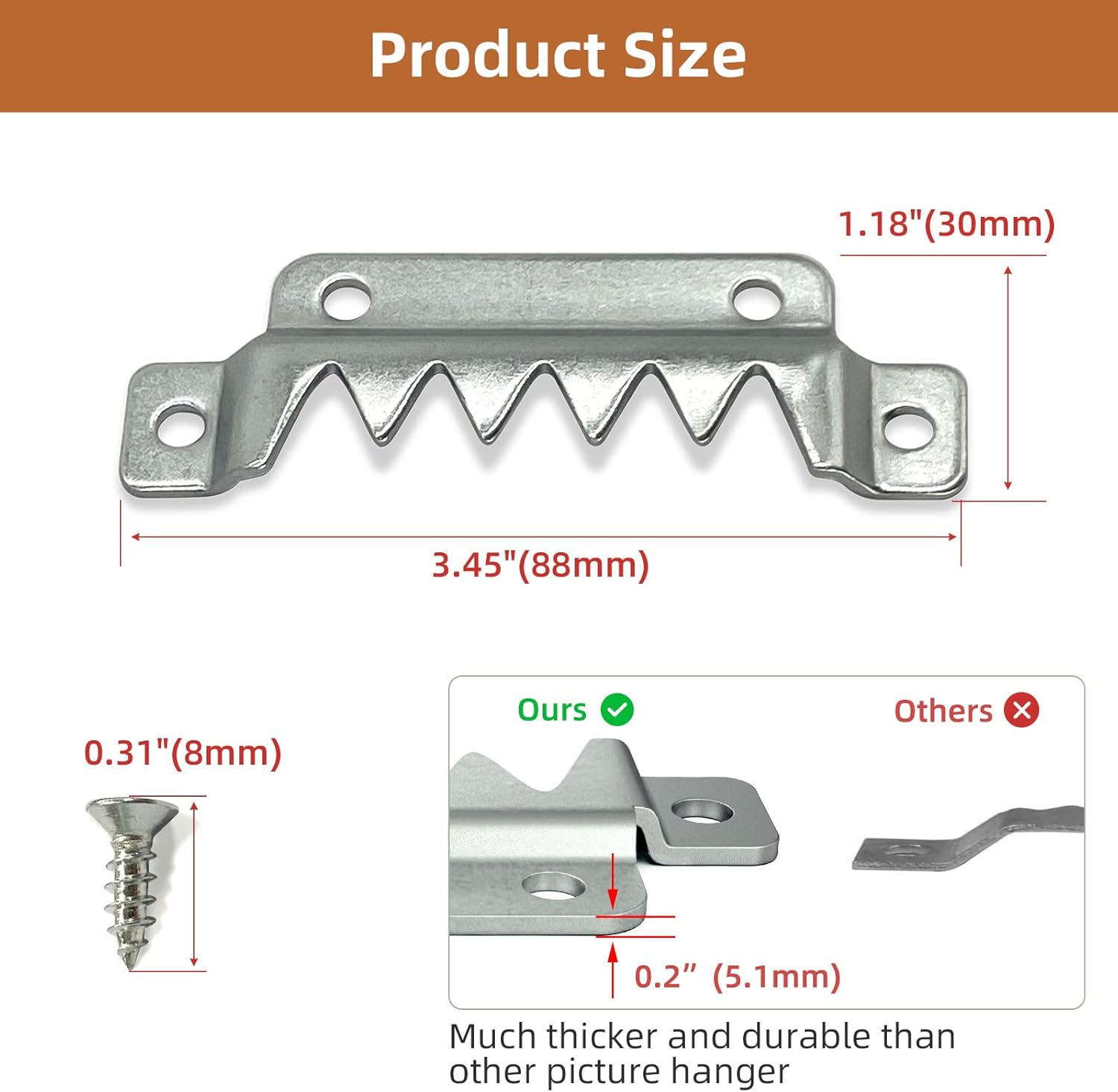 Forogore 12 Pack Heavy Duty Sawtooth Picture Hangers, Large Sawtooth Hangers with Screws, Picture Hang Solutions Picture Hanger for Frame Paintings Artwork Support 400Lbs image number 5