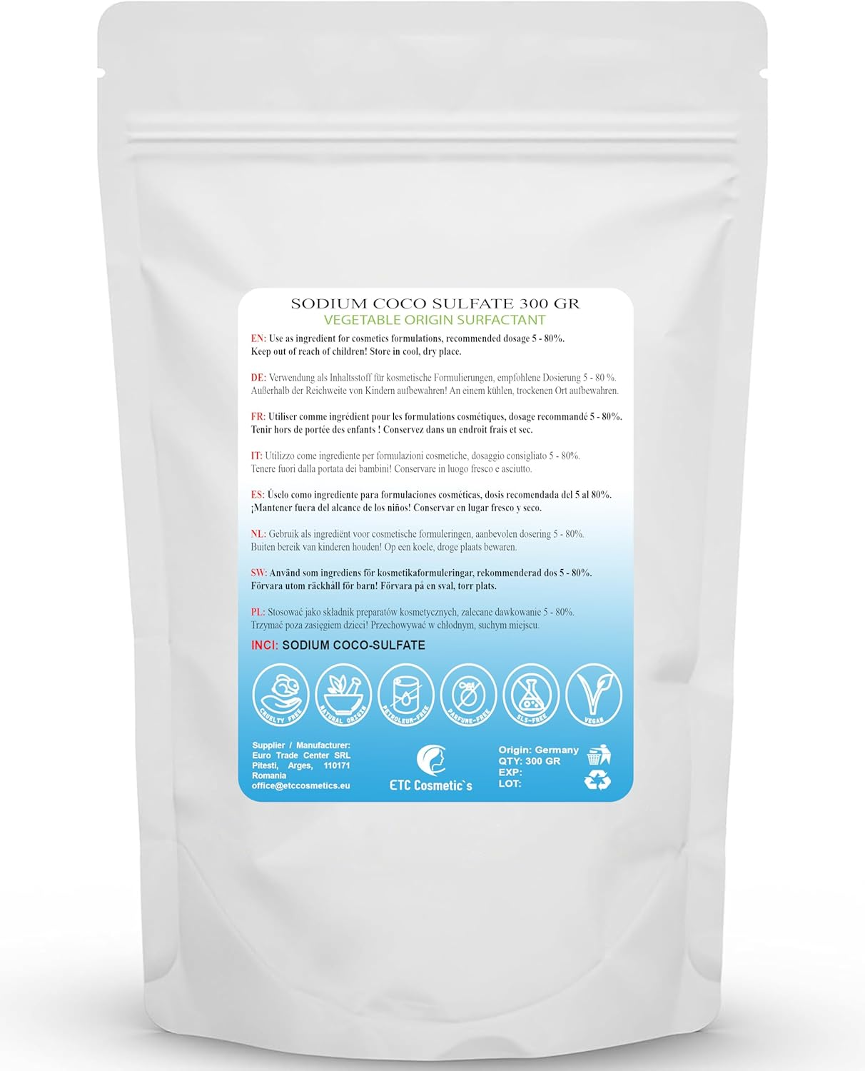 Sodium Coco-Sulfate - 300Gr - Can Be Used in Shampoo Bars, Liquid Shampoo, Body Wash, Shower Gel and Shower Bars, Syndet Bars, Various Bath Preparations (300 Gr) image number 2