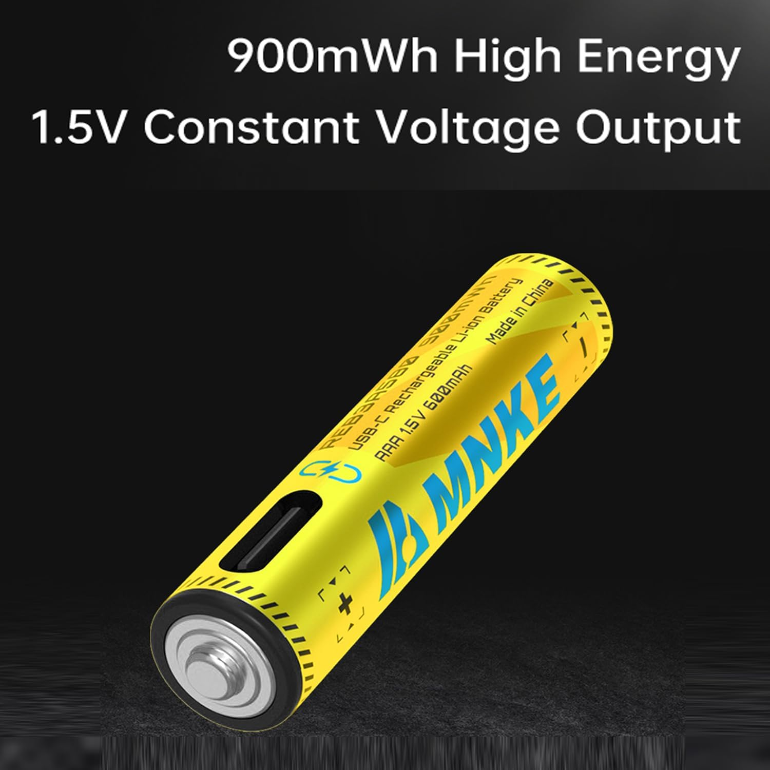 4PCS AAA Rechargeable Lithium Batteries 1.5V 900Mwh High-Capacity 2000+ Cycles Ultra-Long Lasting Time Durable Cycle 4-Pack Set with Type-C Cable (Black 4-Pack Set)