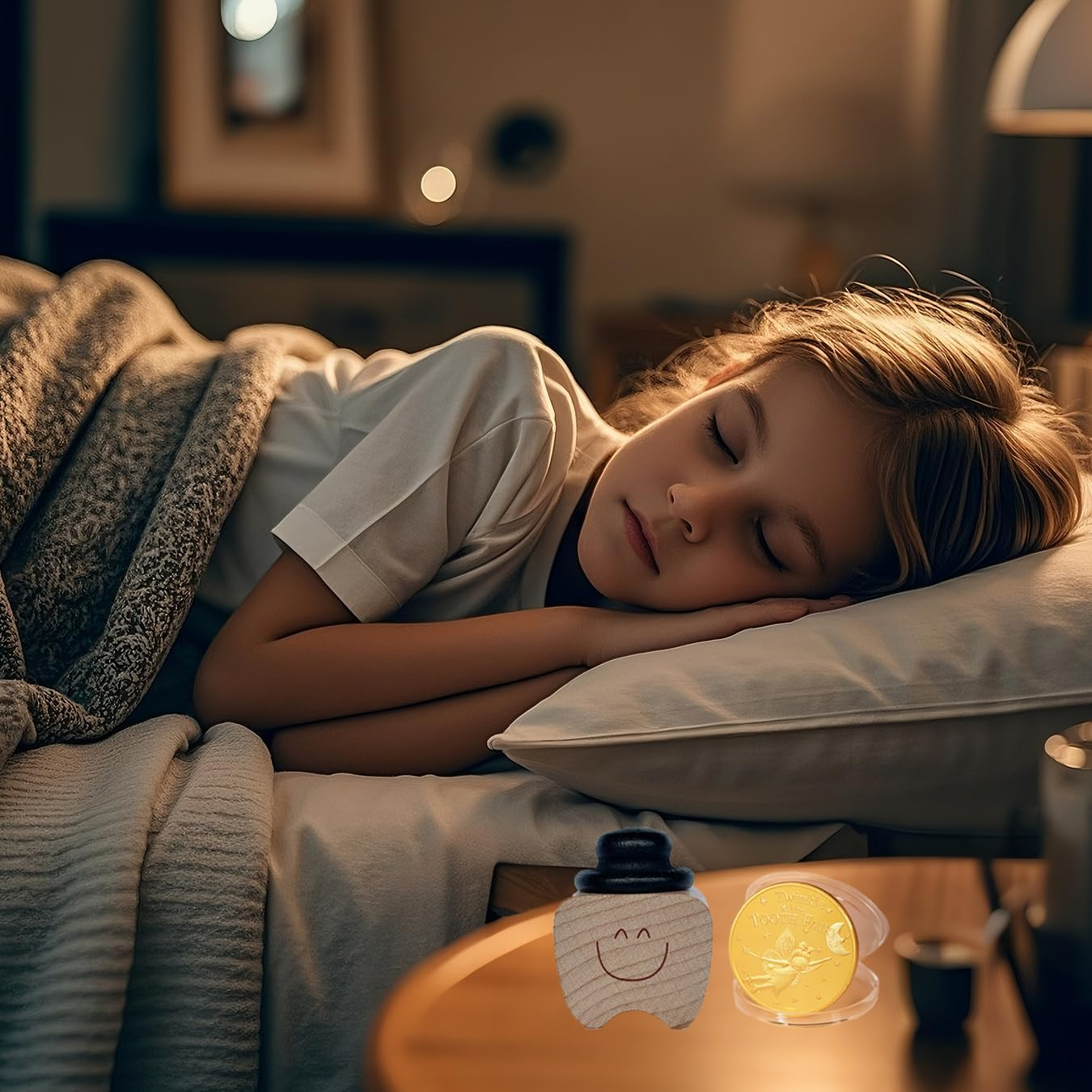 Fenikle Tooth Fairy Box, Cute Teeth Shape Wooden Box with High-Quality Tooth Fairy Coin and Encouragement Cards. Tooth Keepsake Box for Kids&rsquo; Lost Teeth. Best Baby Gifts for Boys and Girls. image number 5