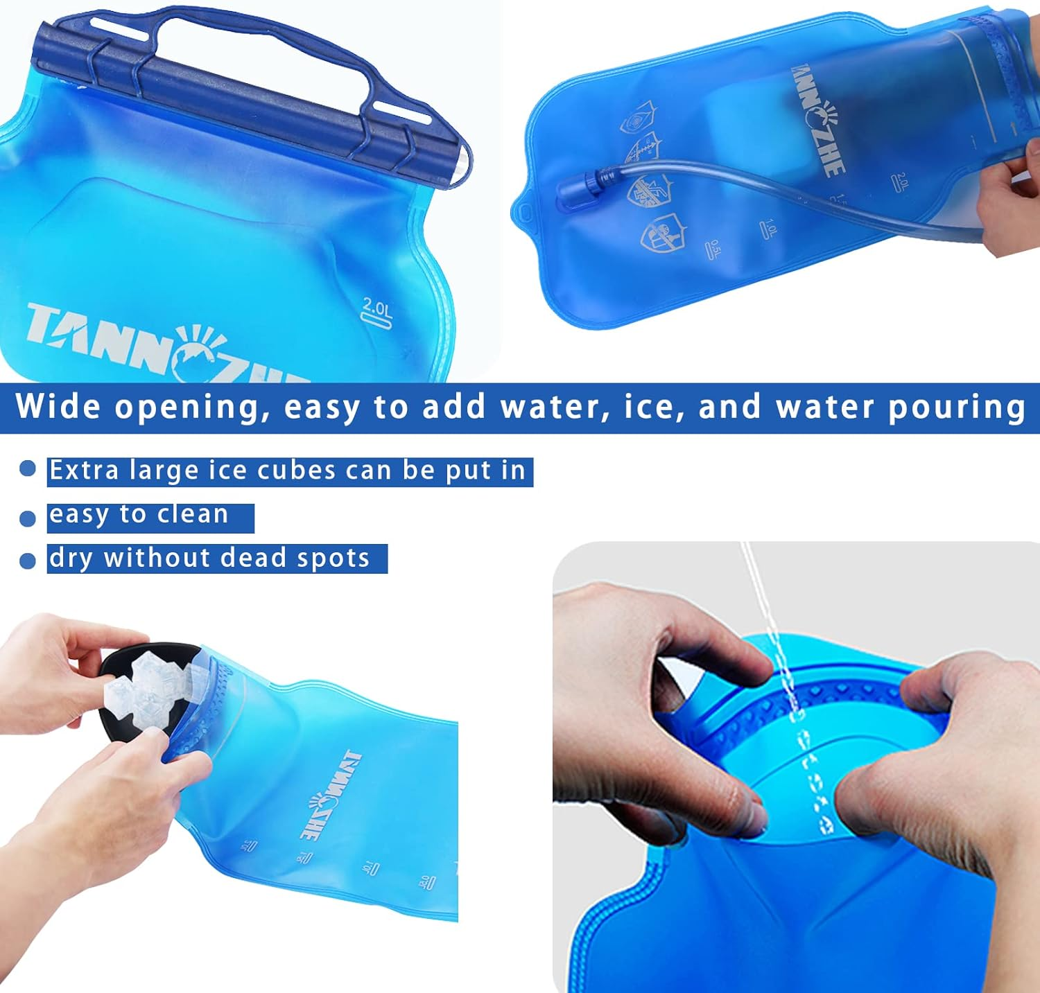 TANNOZHE Hydration Bladder 1.5,2,3Litre Leak Proof Water Bladder Reservoir,Bpa Free Hydration Pack Replacement,Sports Travel Reservoir Hydration Bag Pack Hiking Outdoor image number 5
