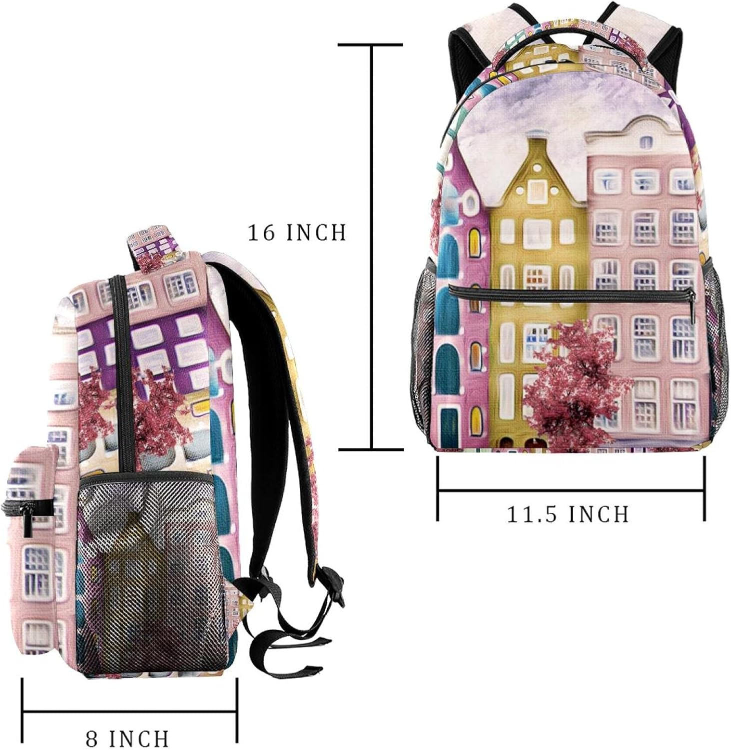 Oil Painting House Red Tree Backpack Students Shoulder Bags Travel Bag College School Tote Backpacks image number 2