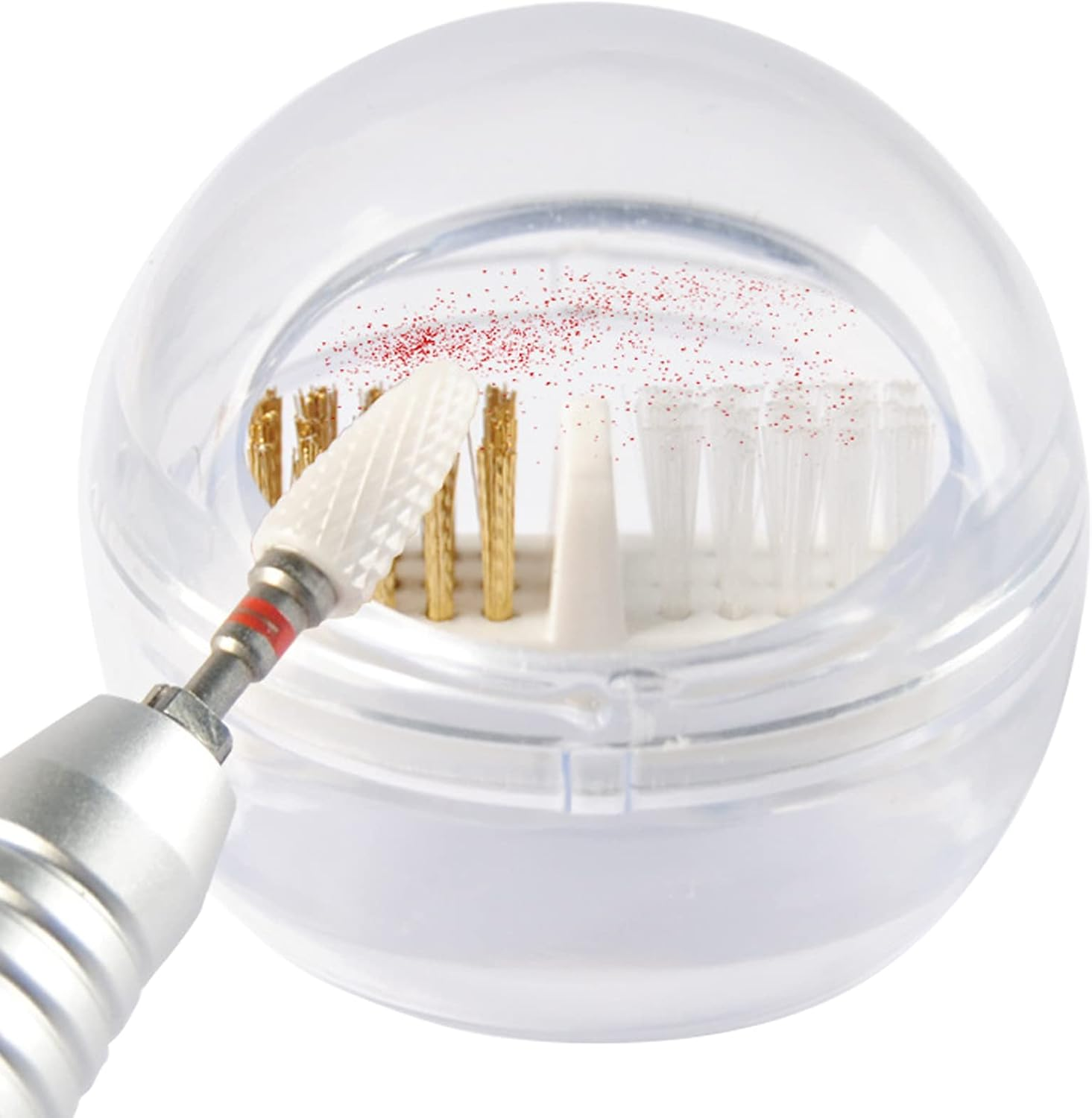 LXIANGN Nail Drill Bits Cleaning Brush Case Cleaner Tool with Clear Cover,Nylon Wire & Steel Wire for Cleaning Carbide/Ceramic Nail Drill Bits,Anti-Splash Design, Removable, Washable image number 1