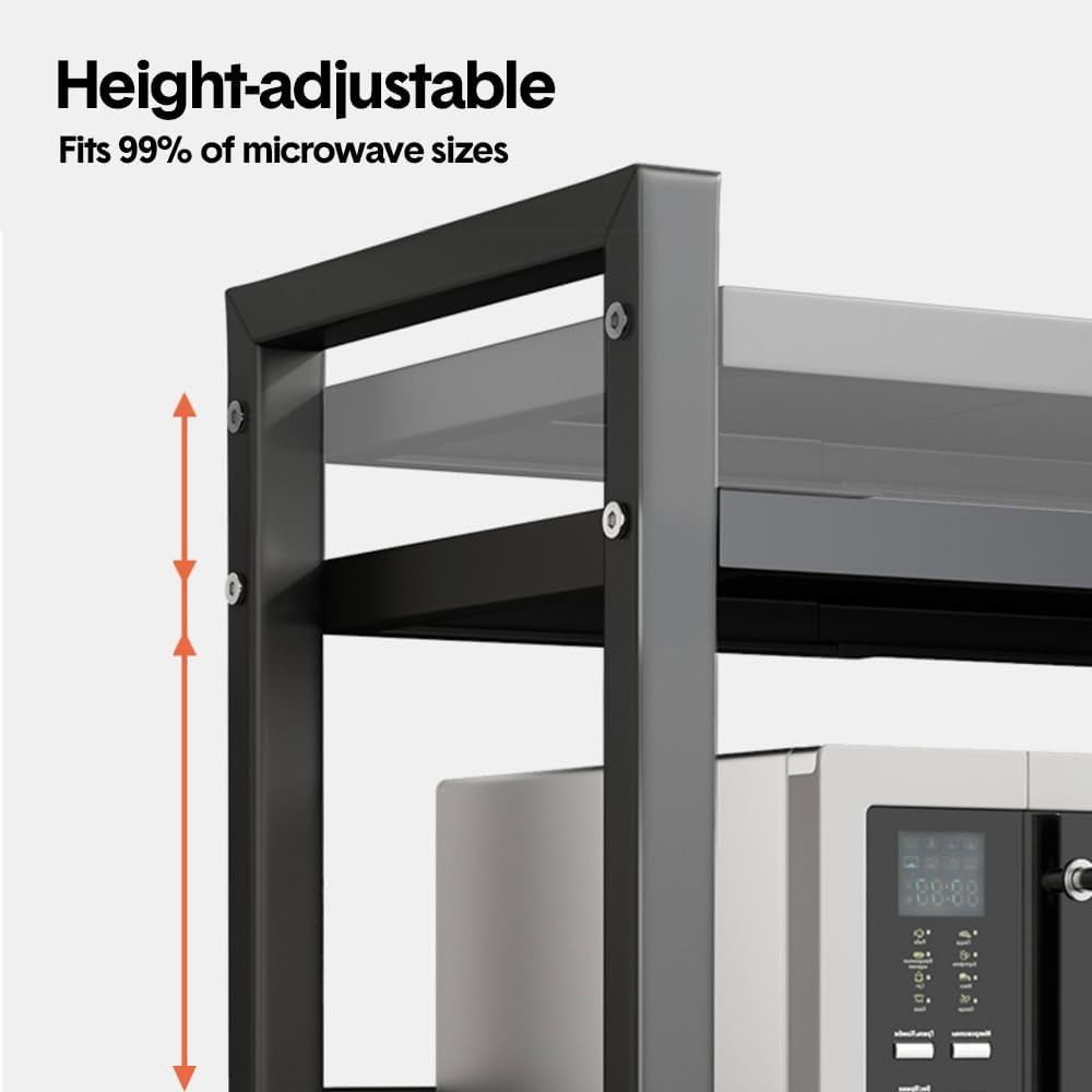 ALSTON 3-Tier Microwave Stand Oven Rack Height Adjustable and Extendable Stainless Steel Kitchen Storage Shelf with 6 Hook over the Kitchen Counter Max Load 75Kg image number 6