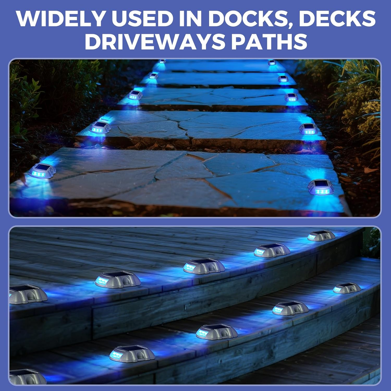 JEWOSTER Solar Driveway Lights - Extra Bright Solar Deck Lights with 6 LED, Waterproof Outdoor Solar-Powered Light for Garden, Pathway, Walkway, Deck, Yard and Driveway - 2 Pack, Blue image number 6