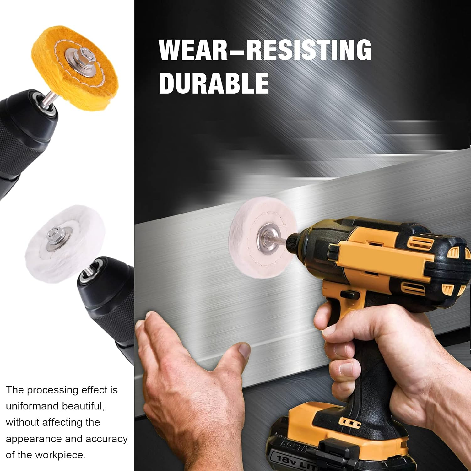 Mardatt 8 Pcs 3'' Buffing Polishing Wheels Set Including Yellow (36 Ply)/White(50 Ply)/ Flannel(30 Ply)/Mushroom Shaped Wheel with 3/8" Arbor Hole, Polish Compound and 1/4&rsquo;&rsquo; Mandrel for Drill image number 4