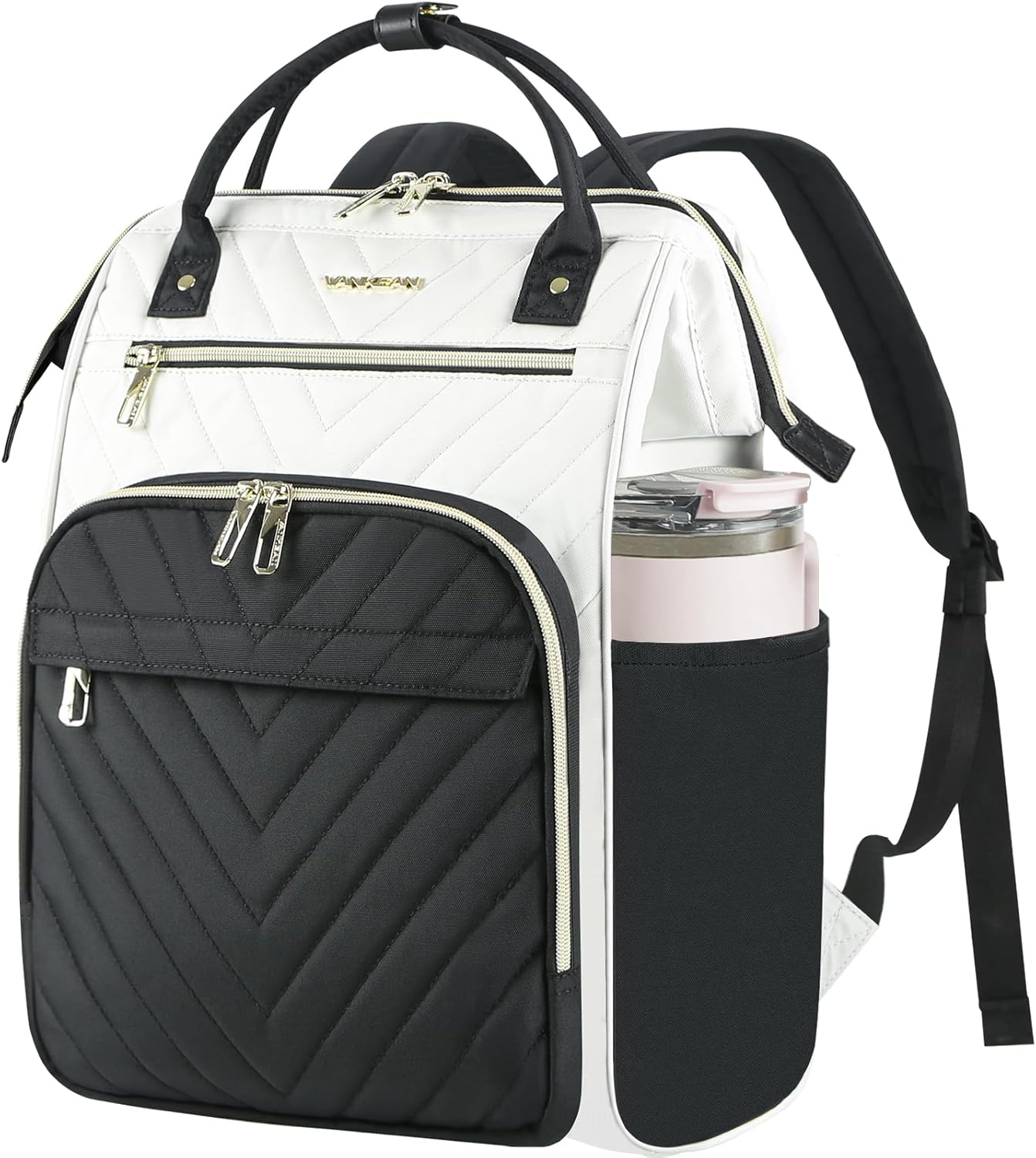 VANKEAN Laptop Backpacks for School, 17 Inch Stylish Computer School Backpack, Doctor Bag Water Repellent College Casual Daypack with USB Port Travel Business Work Bag (Quilted Black)