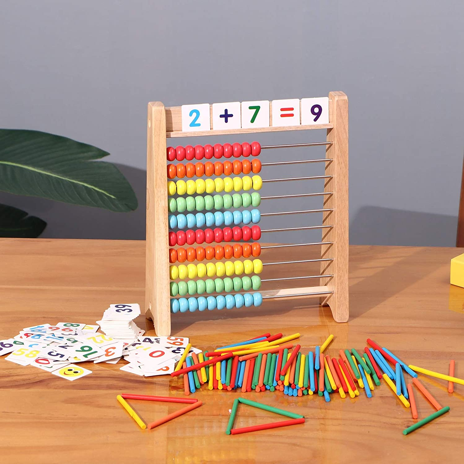 Wooden Abacus for Kids Math with 100 Counting Sticks and Number Toys Cards 1-100, Educational Math Games Preschool Learning Toys, Math Manipulatives for Elementary 1St 2Nd Grade image number 3