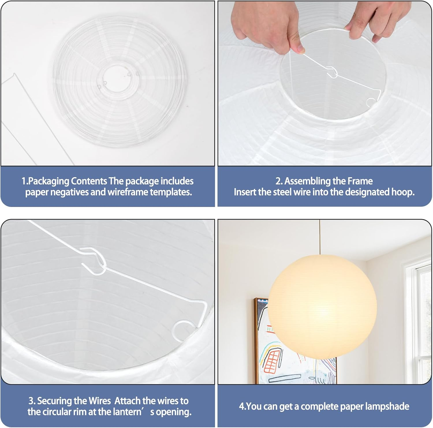 White round Paper Lantern Lampshade, 22"X22'' Large Paper Lanterns Pendant Light Shade, Chinese Foldable Design for Living Room, Bedroom, Ceiling Lampshade Party Decor image number 3