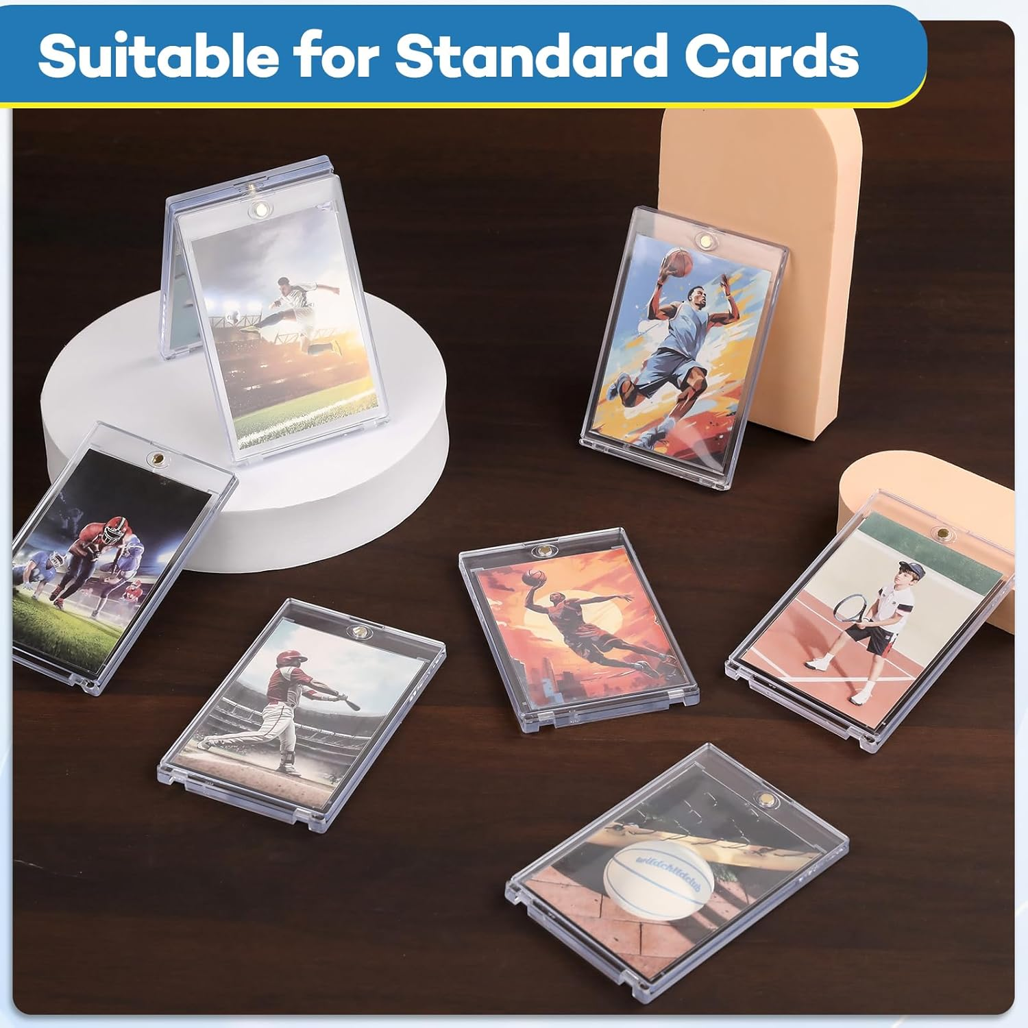 ZENOWICK 16Ct Magnetic Card Holders, 35Pt One Touch Card Holder, U-V Protection Hard Plastic Case for Trading Cards, Display Case for Sports, Baseball, Football, Game Cards