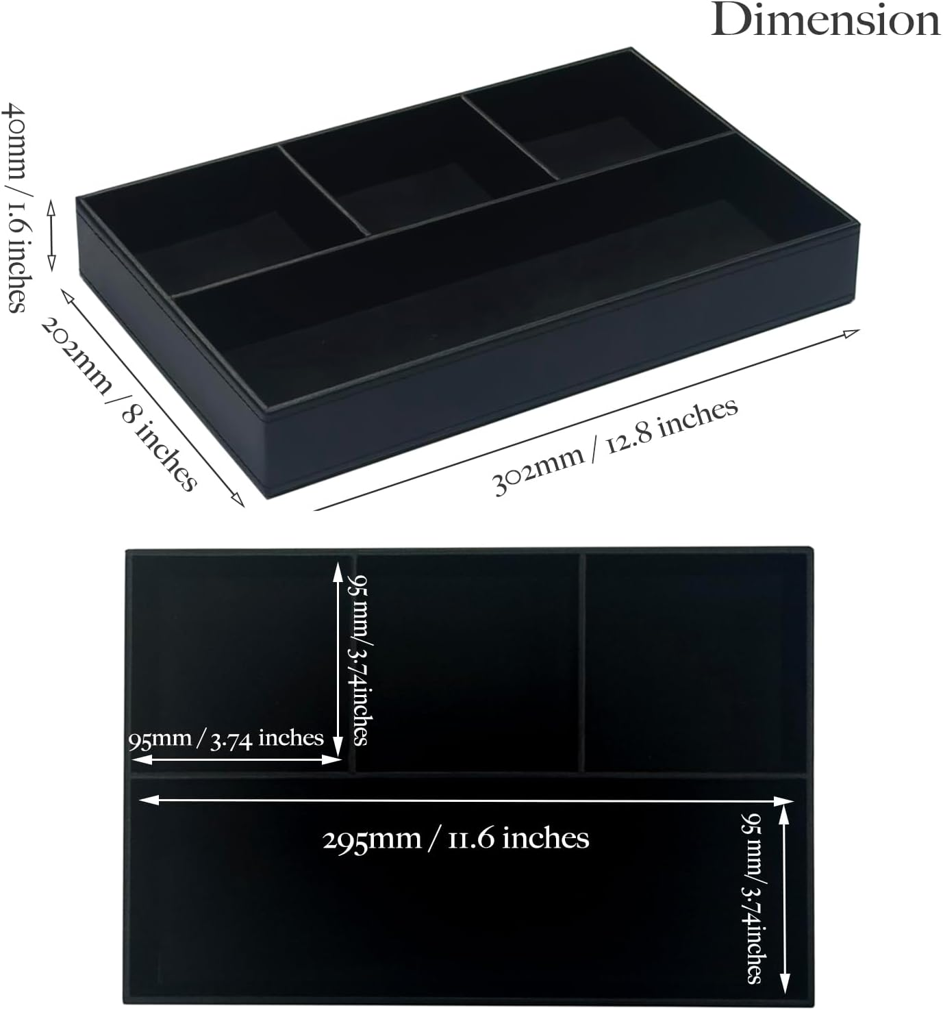 Unionbasic Flat 4-Slot Leather Desk Drawer Tray Stationery Sundries Gadget Organizer Storage Box Pen Pencil Holder Case Container, Black