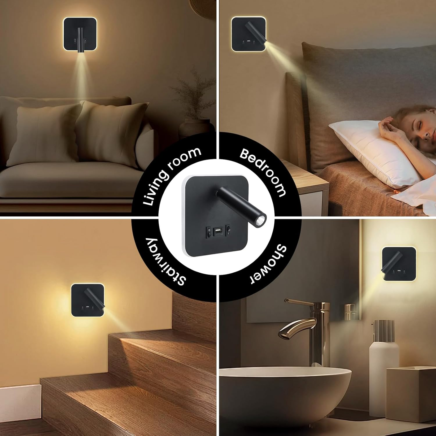 Lnopever 2 X Battery Wall Light Indoor with Motion Sensor, LED Rechargeable Wall Light Indoor with 2 Modes, Has a USB Charging Port, for Stairs, Hallway, Living Room, Bedroom, Garage, Black image number 3