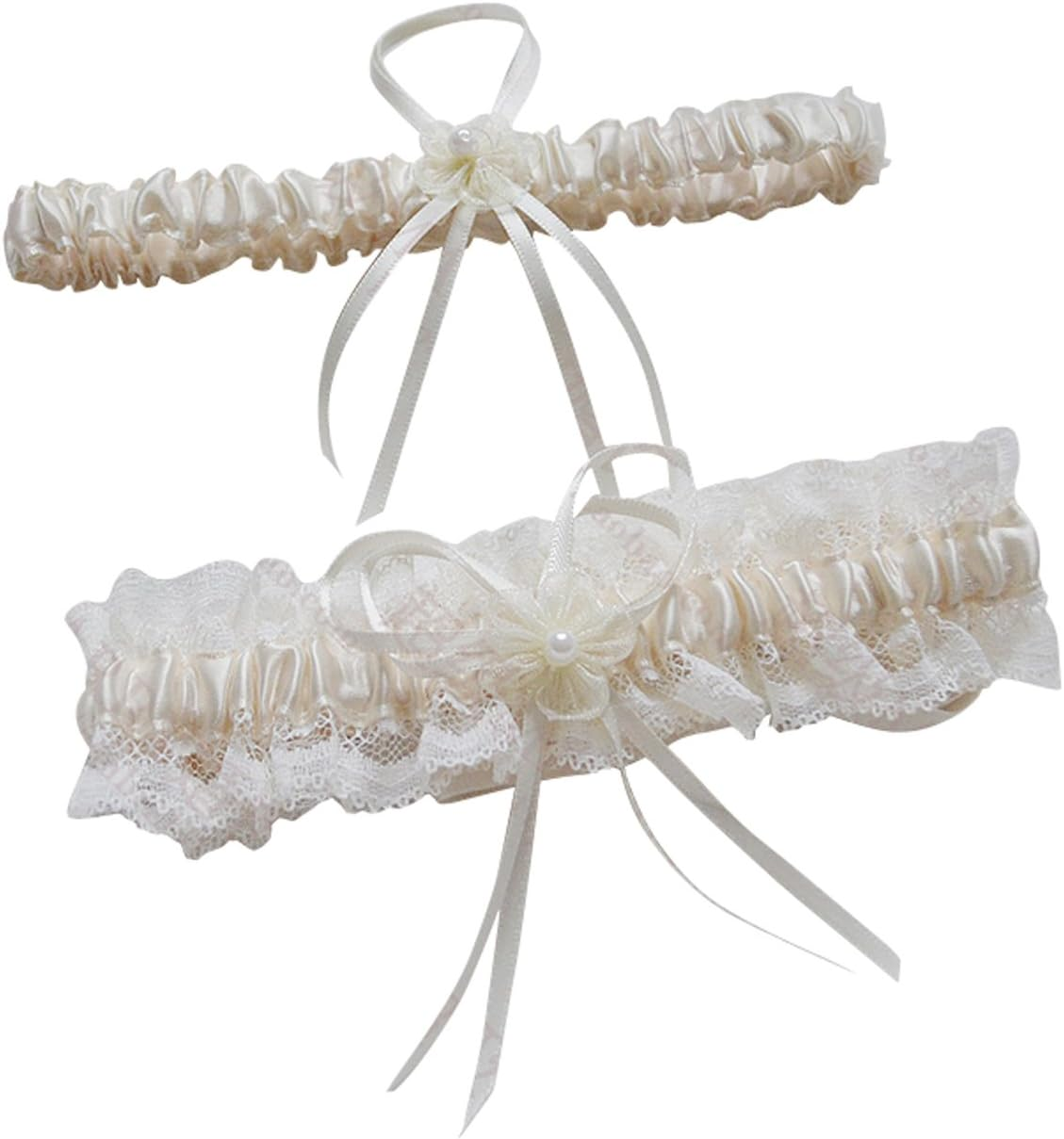 Lace Wedding Garters for Bride Pearl Stretch Prom Garter, Women Wedding Bridal Legs Garter Set image number 1