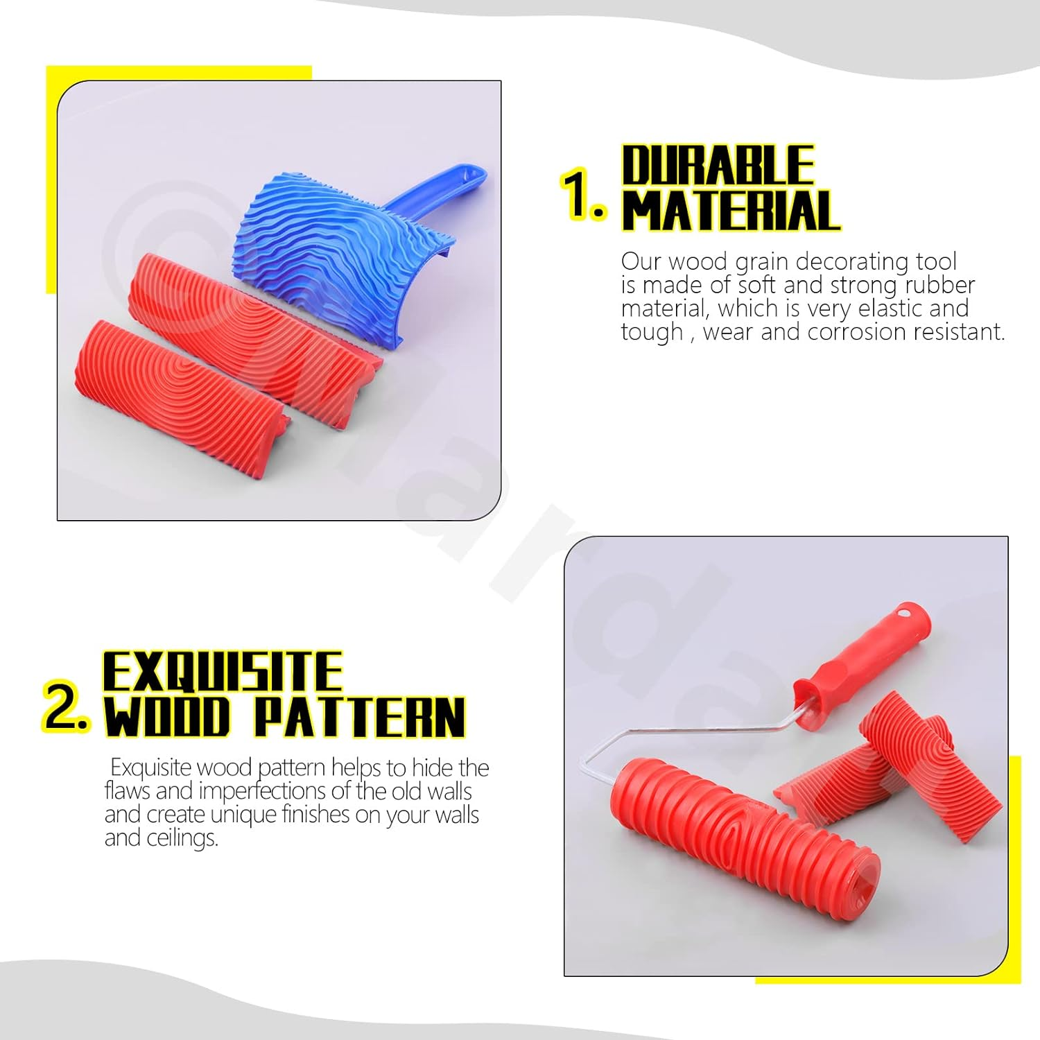 Wood Graining Painting Tool Set MS16 MS21 Rubber Empaistic Grain Pattern Roller Painter with Handle, Art Wallpaper Imitation Wood Texture Graining Tool for DIY Wall Room Decoration image number 6