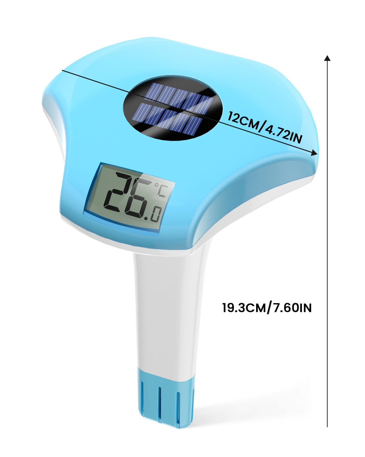 BALDR Pool Thermometer, Floating Digital, IPX8 Waterproof, Solar Powered, Easy Read, Blue - Blue image number 6
