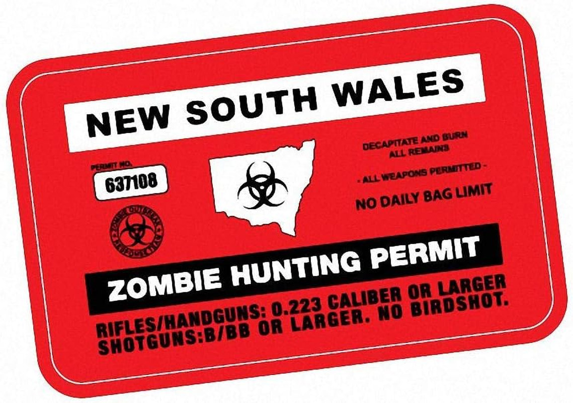 Zombie Hunting Permit NSW JDM Sticker Decal