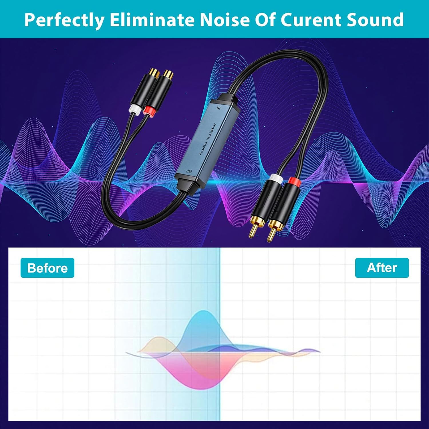 Danfetsoy Ground Loop Noise Isolator RCA, Gold Coating RCA Connectors Aluminum Shell Audio Eliminating Humming Noise for Car and Home Using in Different Situations image number 5