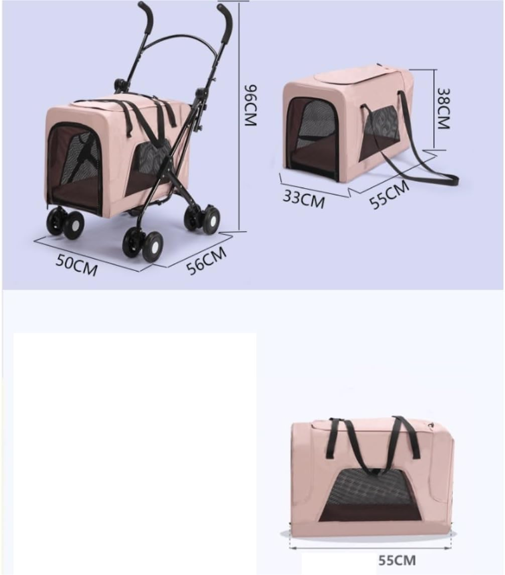 Pet Stroller Dog Stroller Cat Stroller Removable Pet Stroller with 4 Wheels Folding Dog Stroller Cat Stroller for Medium Small Dogs Dog Pram Dog Cat(Color:Pink) image number 1