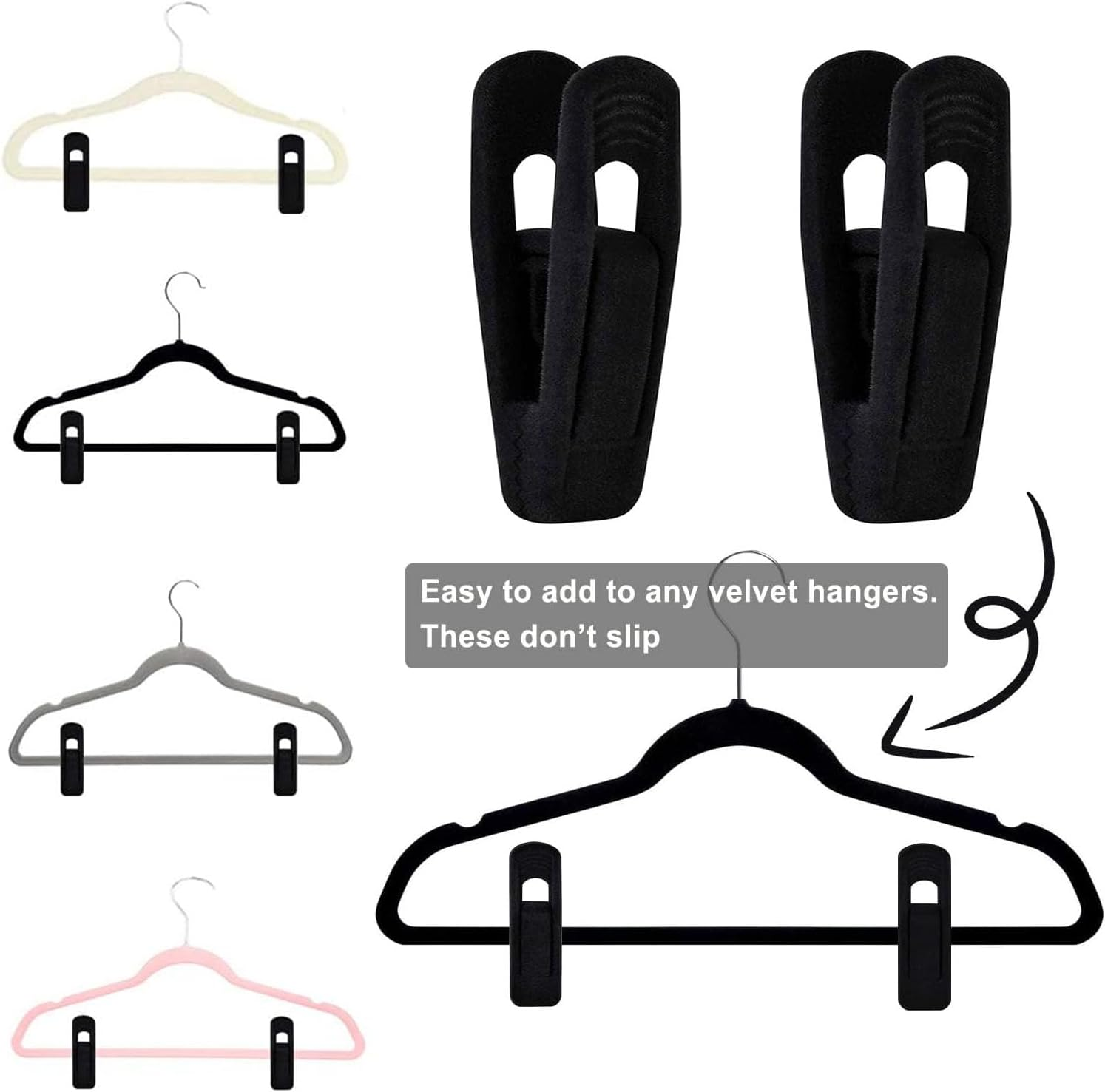 50 Pack Velvet Hangers Clips, Non-Slip Skirt Hanger Velvet Clips for Velvet Hangers, Strong Finger Clips Perfect for Thin Velvet Hangers Skirt Pant Suit Clothes, Velvet Baby Hangers Clips (Black) image number 1