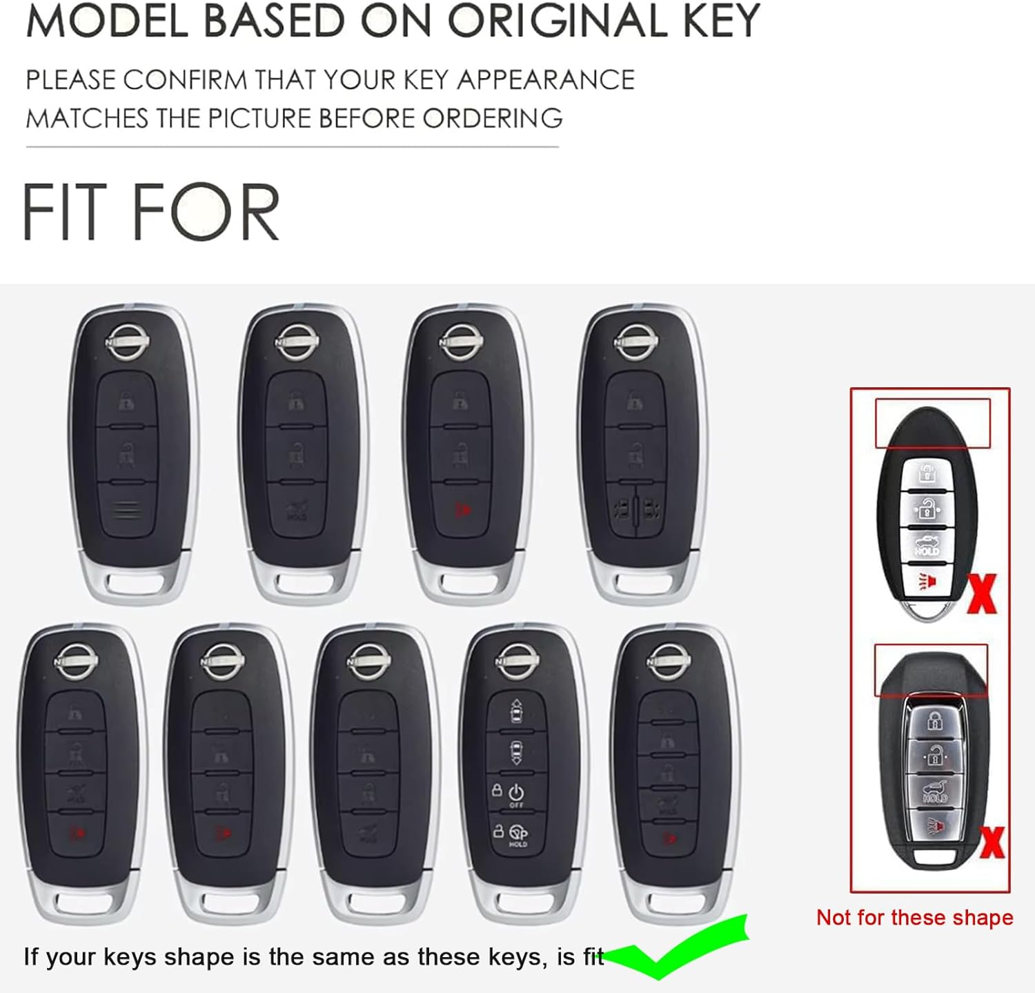 Ontto Metal Leather Car Key Fob Cover Fit for Nissan Ariya Qashqai X-Trail Epower Juke Teana 2023 2024 Smart Key Holder Case Keyring Shell Bag Keychain Auto Styling Accessories - Long Keychain-Black image number 2