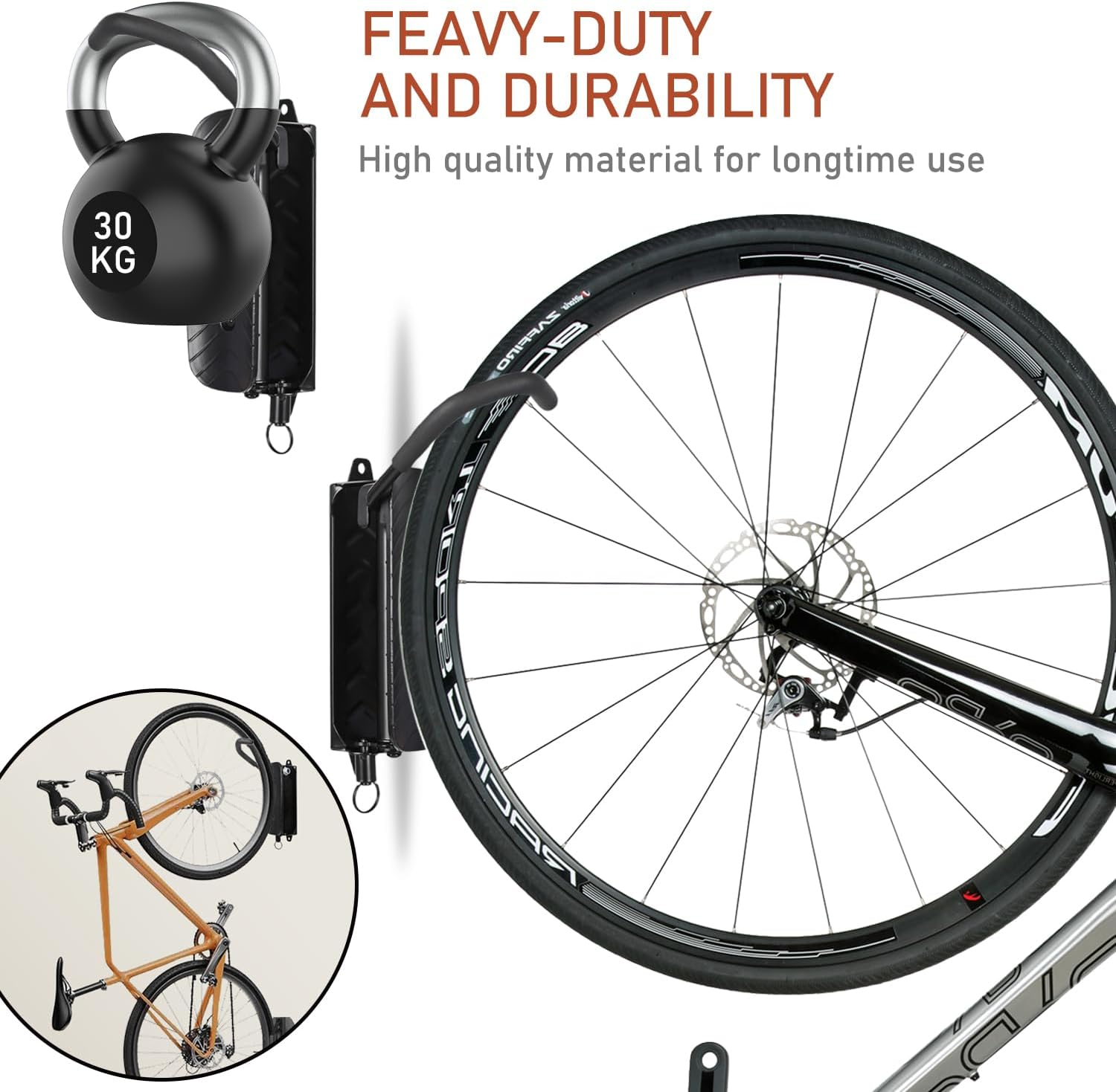 Uandhome Swivel Bike Wall Mount Rack,Bike Wall Hanger for Garage,Wall Mount Bike Rack Bicycle Storage,Bike Rack Vertical Bike Rack Holder Hanger Hook for Indoor Adjustable Angle Swivel Design (2 Pcs) image number 6