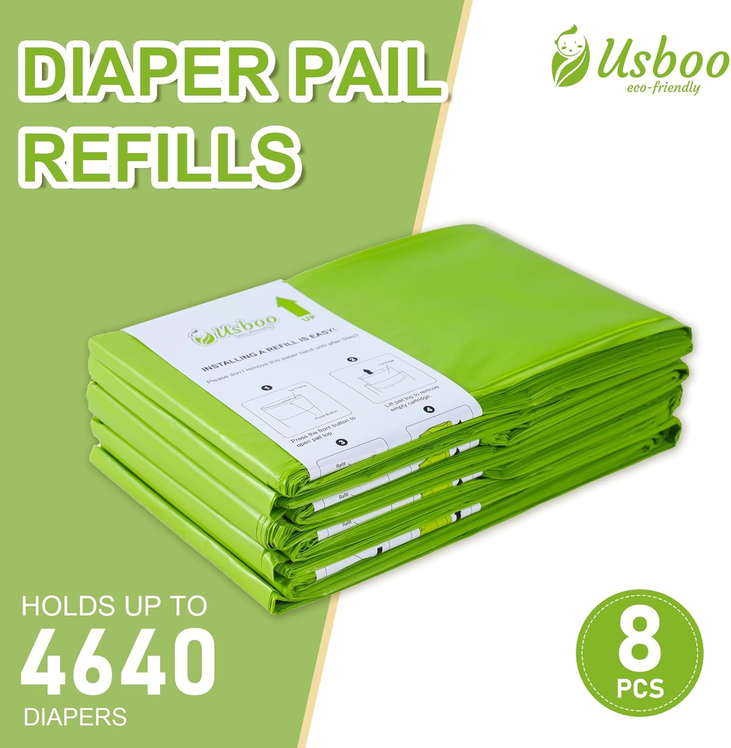 Refills Compatible with Dekor plus Diaper Pail Refills | 8 Pack | Disposable Diaper Pail Liners | Reinforced Thickness | Quick & Easy to Replace | Cherry Blossom Scented | Holds up to 4640 Diapers image number 4