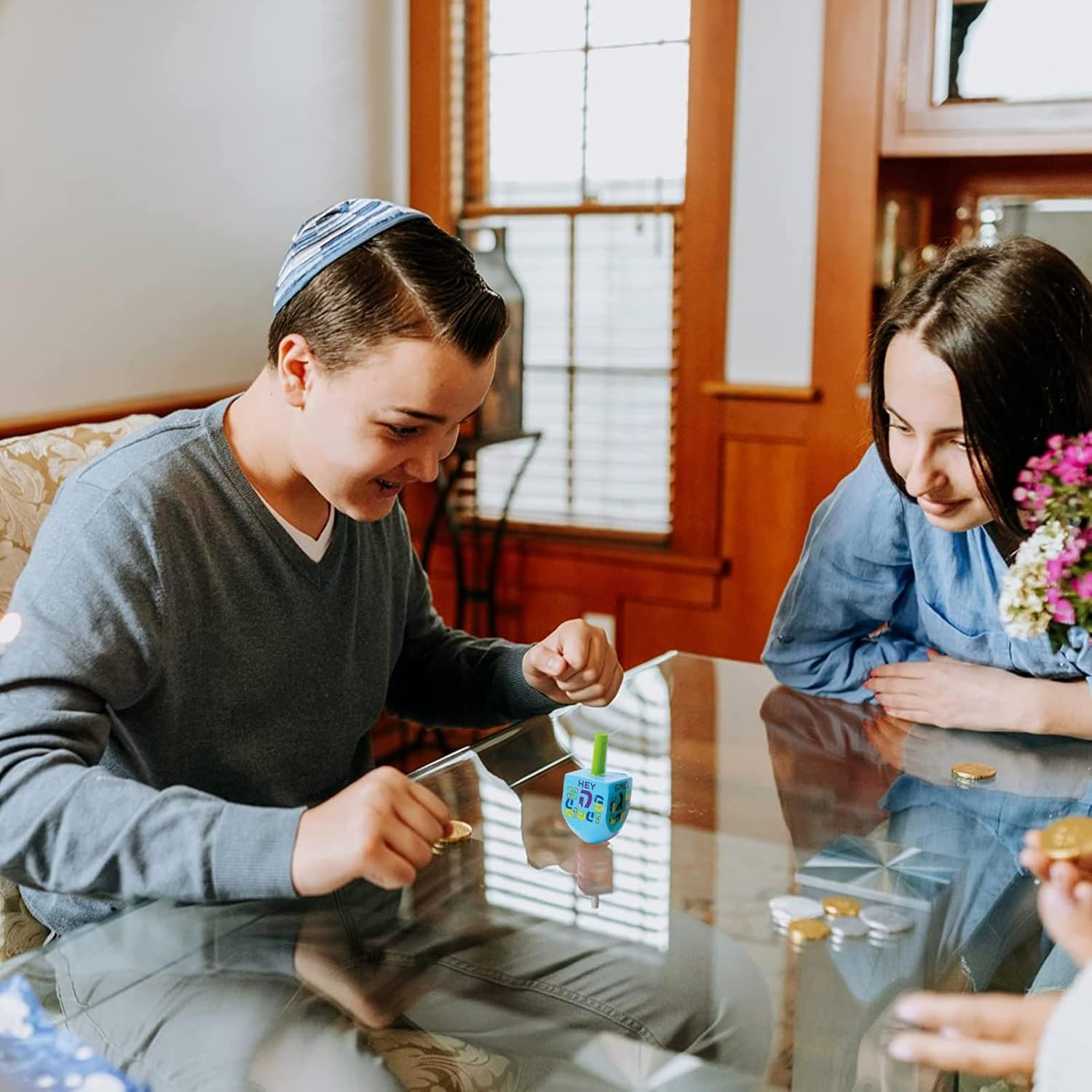 Rite Lite the Dreidel Game Chanukah Painted Wooden Dreidels Set of 4 - Hanukkah Gifts, Hanukkah Dreidel Pack, Bulk Hanukkah Dreidels, Hanukkah Games image number 2