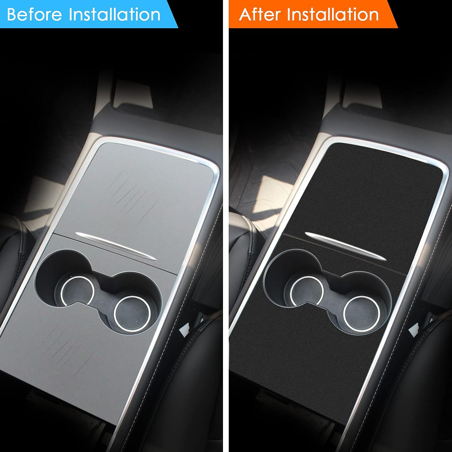 Farmogo Center Console Wrap Kit Matte Black Console Cover Interior Decoration Wrap Kit Compatible with Tesla 2021-2025 Model Y & 2021-2023 Model 3 Accessories (Black) image number 3