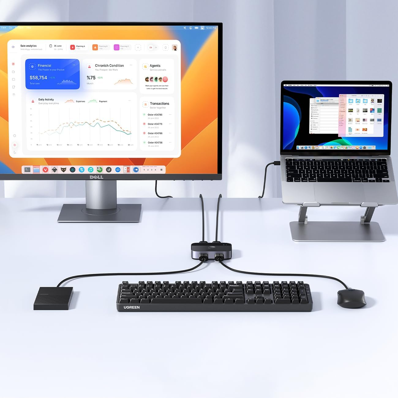 UGREEN USB 3.0 Switch 2 in 2 Out, USB Switcher 2 Computers Sharing Keyboard and Mouse Printer Scanner Webcam, Printer Splitter for 2 Computers, 2 Port USB Selector Switch with 2 USB3.0 Cables image number 2