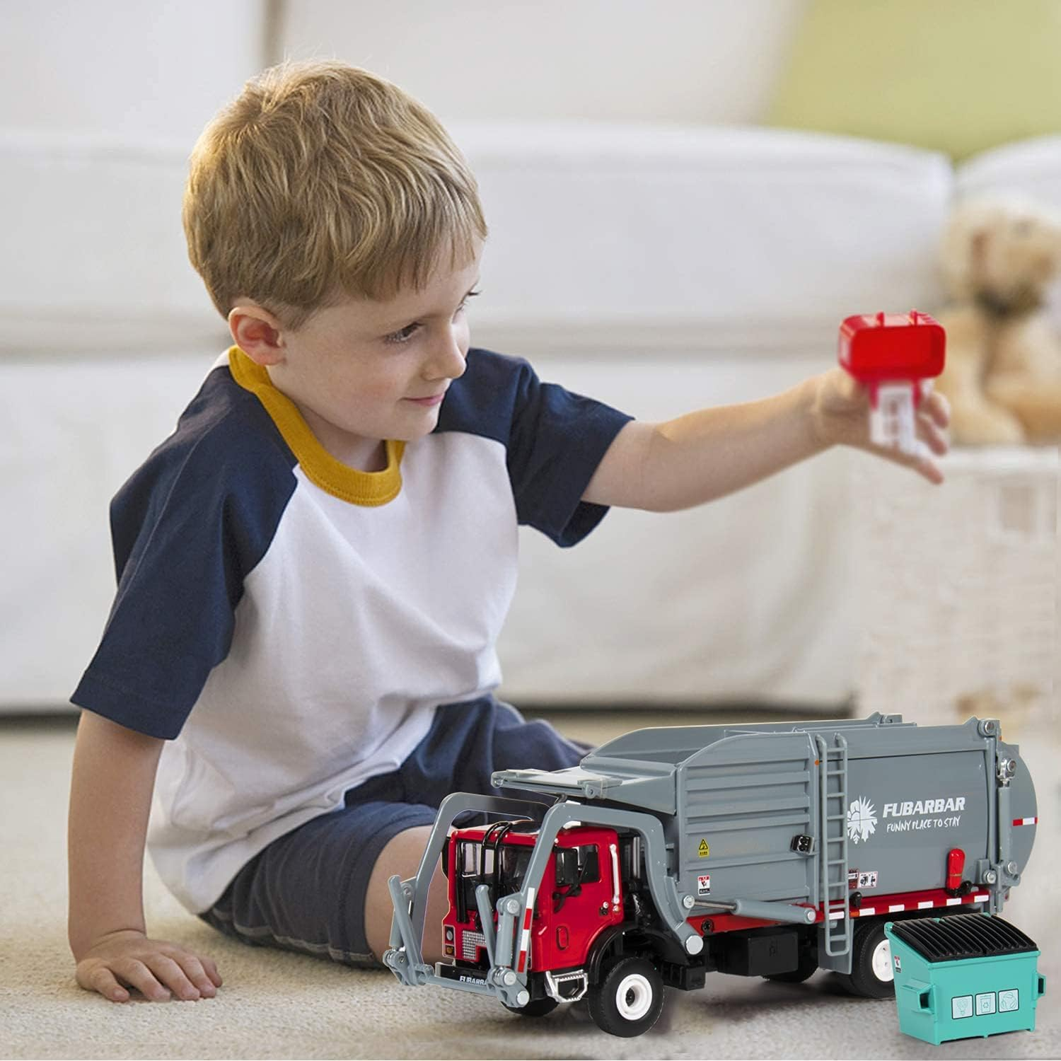 Hobby Crazy Diecast Bin Truck Rubbish Recycling Material Transporter 1:24 Scale KDW 625040 Detailed Diecast Alloy Interactive Garbage Tipping for Kids and Collectors