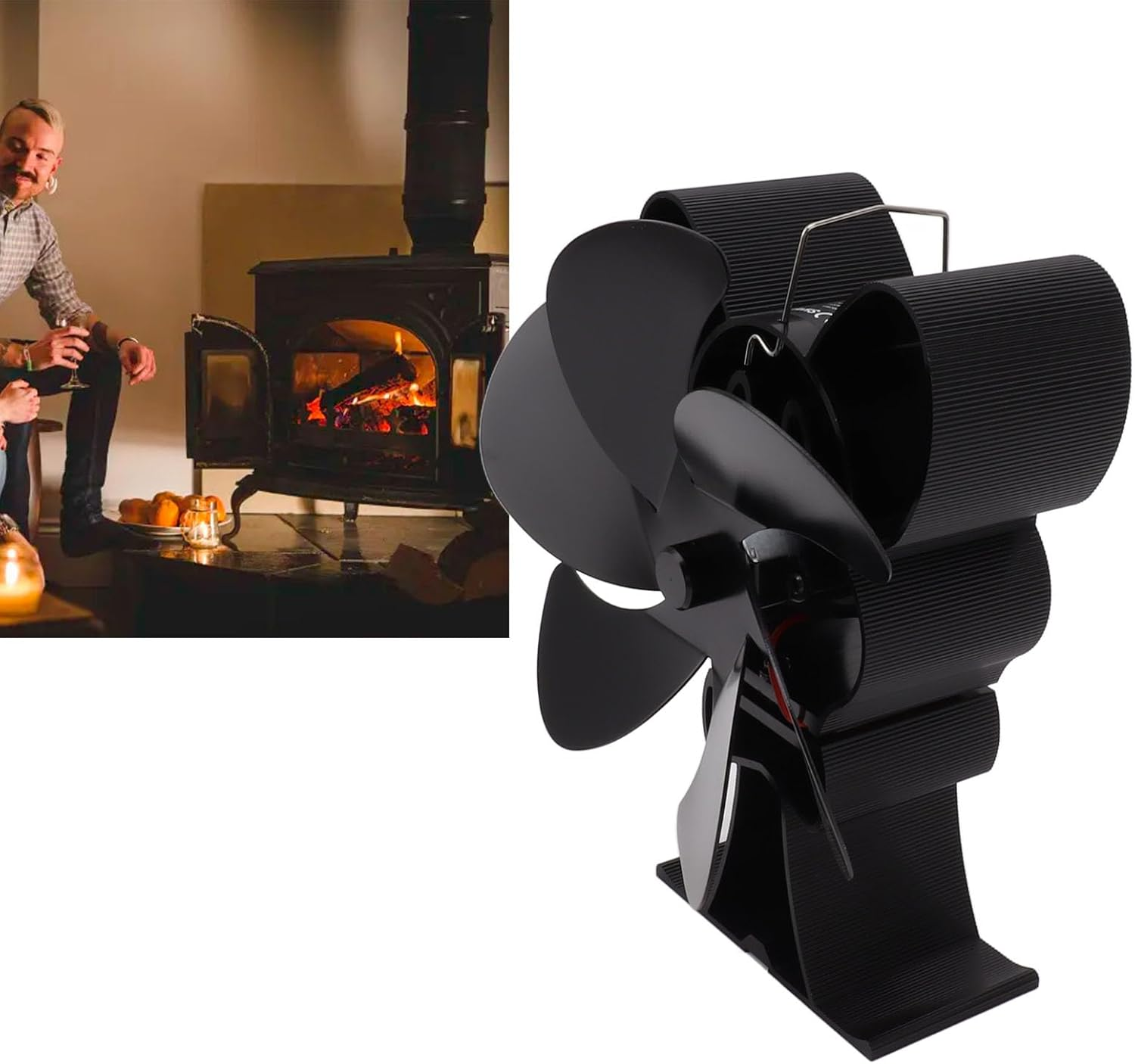 6 Blades Heat Powered Stove Fan Black Wooden Range Hood Fan Cooktop Fan for Melt, Fanner for Lt420, Fireplace Fans image number 3