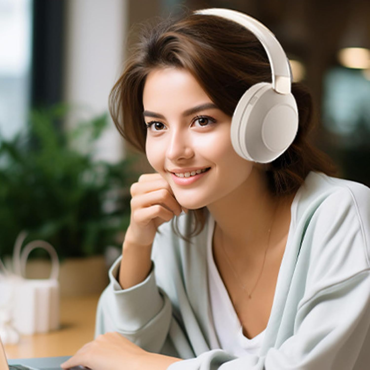 Over Ear Headphones Wireless,High-Fidelity Headset - Wireless Stereo Noise Cancelling Lightweight Foldable Headphones for Women