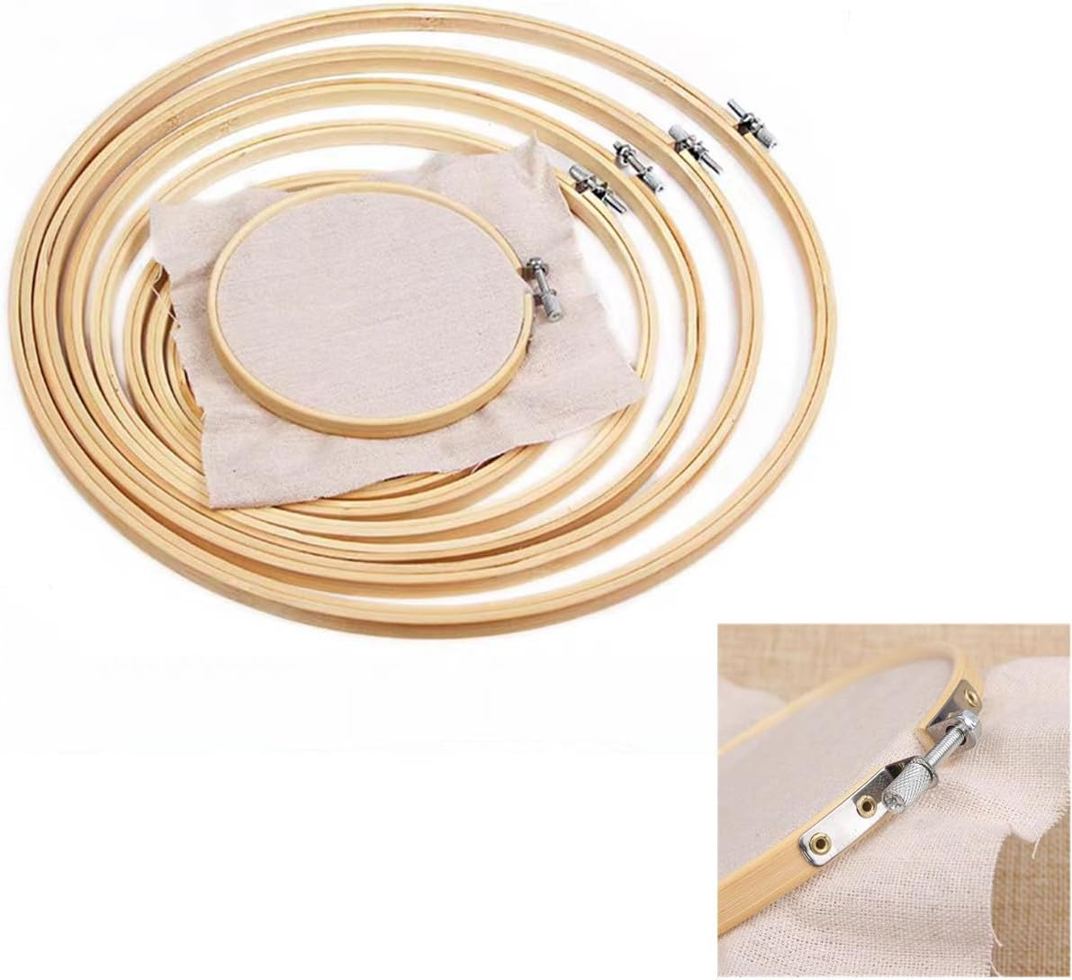 5PCS Embroidery Hoops,6/8/9/10/12 Inches,Round Wooden, Adjustable Cross Stitch Hoop,For Home Ornaments and Art Craft Handy Sewing image number 6