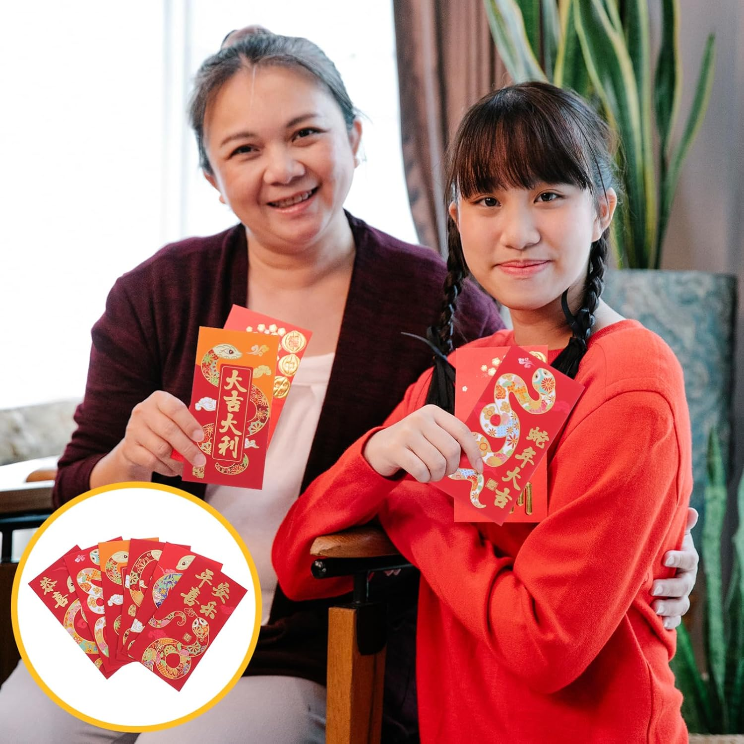 Tofficu 6Pcs Red Envelopes Chinese, 2025 Snake Red Pockets, Chinese Hongbao Lucky Money Envelopes for Chinese Lunar Year - B image number 6