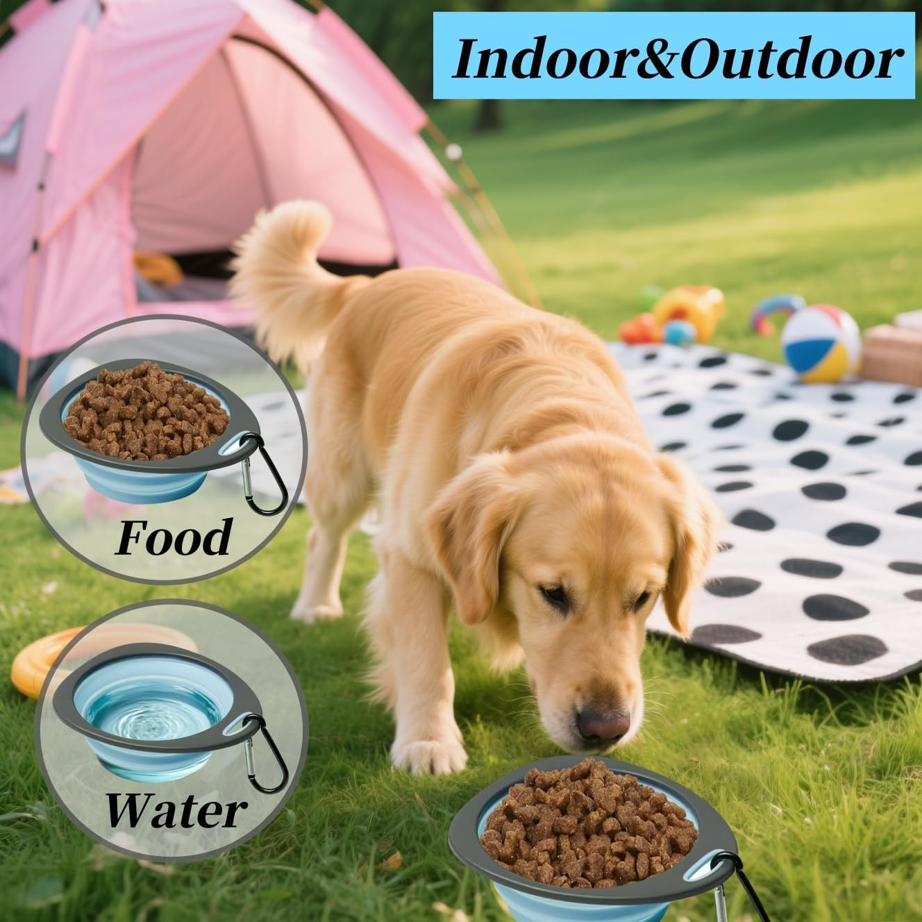 Bryzant Collapsible Pet Bowls 2-Pack Portable Silicone Pet Travel Water Bowl Suitable for Outdoor Travel Hiking Camping Convenient Dog and Cat Feeding Plate with Mountaineering Buckle image number 1