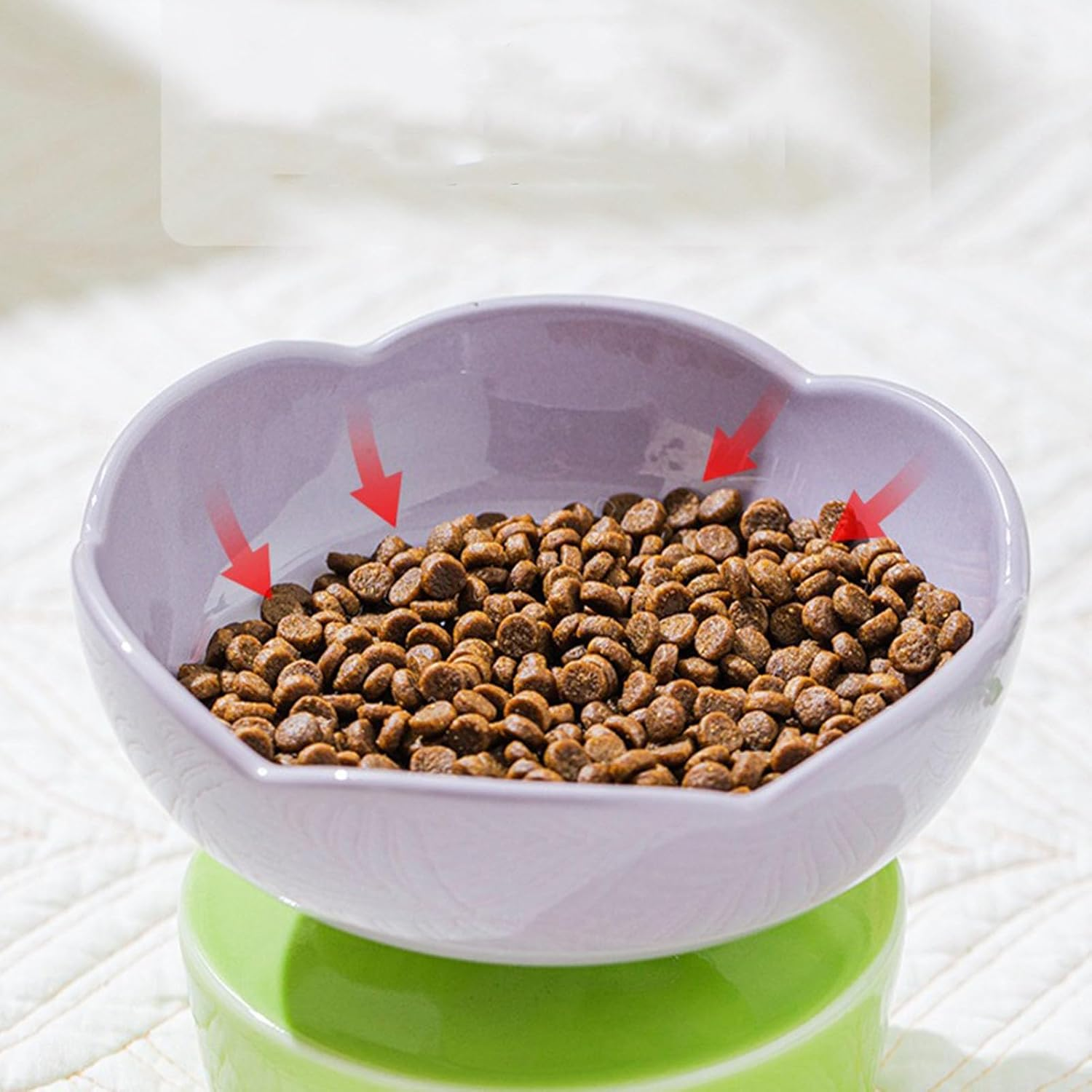 Ceramic Raised Cat Bowl Cute Flower Shape Neck Spine Protecting Raised Pet Food Bowl Pet Feeder Bowl for Cats anti Vomit Cat Bowls for Indoor Cats-Purple image number 4