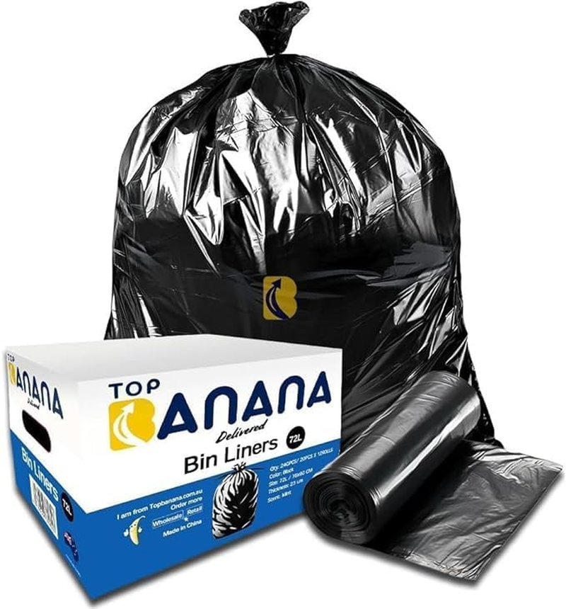 Garbage Bags 72L Carton of 240 - Topbanana Black Rubbish Bin Liners 90Cm X 76Cm - 23 Um Medium Thickness - Mint Scented Waste Bags for Offices, Commercial Spaces, Household & Cleaning image number 4