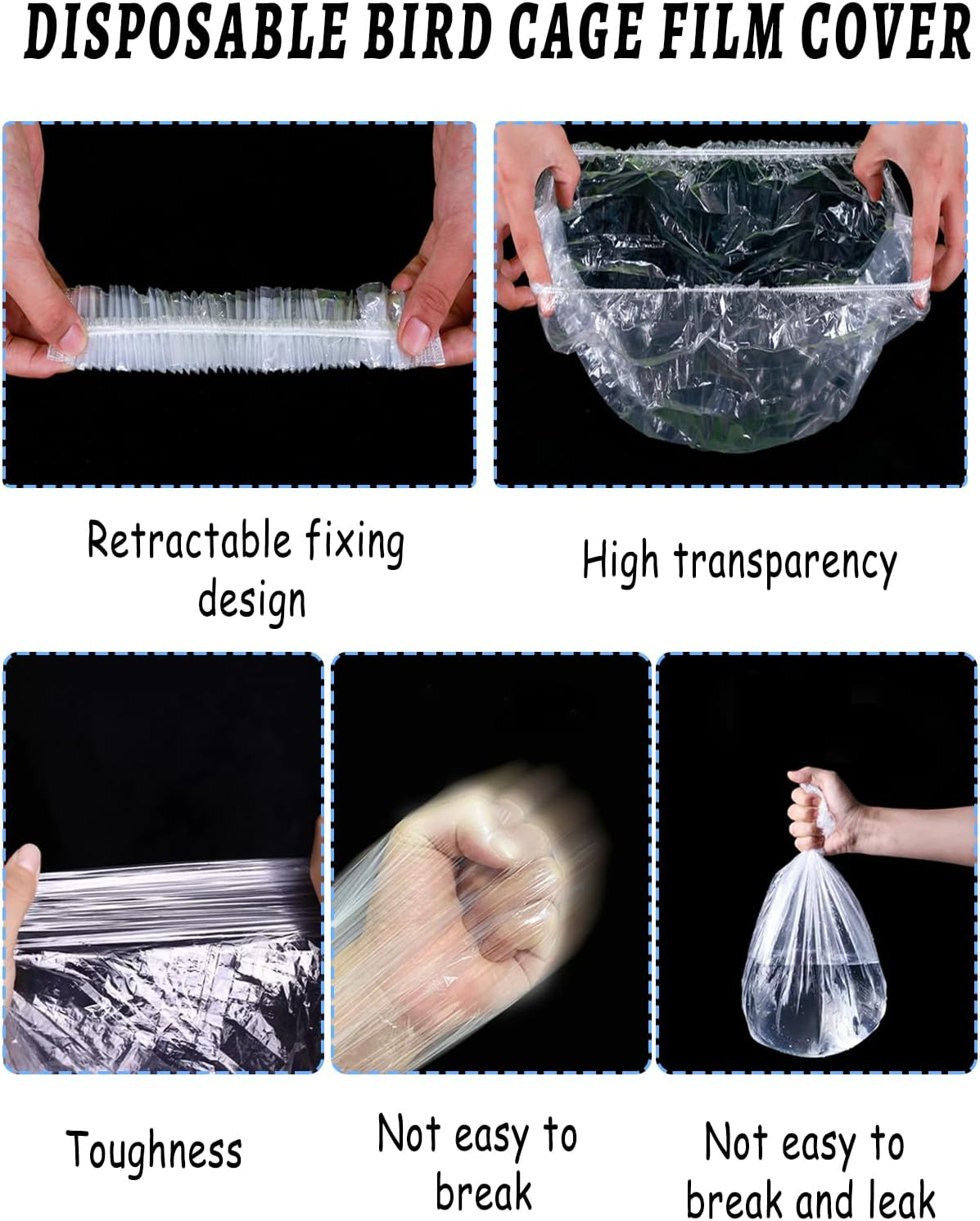 Niwaes Disposable Bird Cage Liners Clear Plastic Parakeet Cage Liner Bag - 50 Pcs Parrot Cage Tray Liners Universal Film Bird Cage Accessories for Finches Canaries Cockatiels Birdcage image number 6