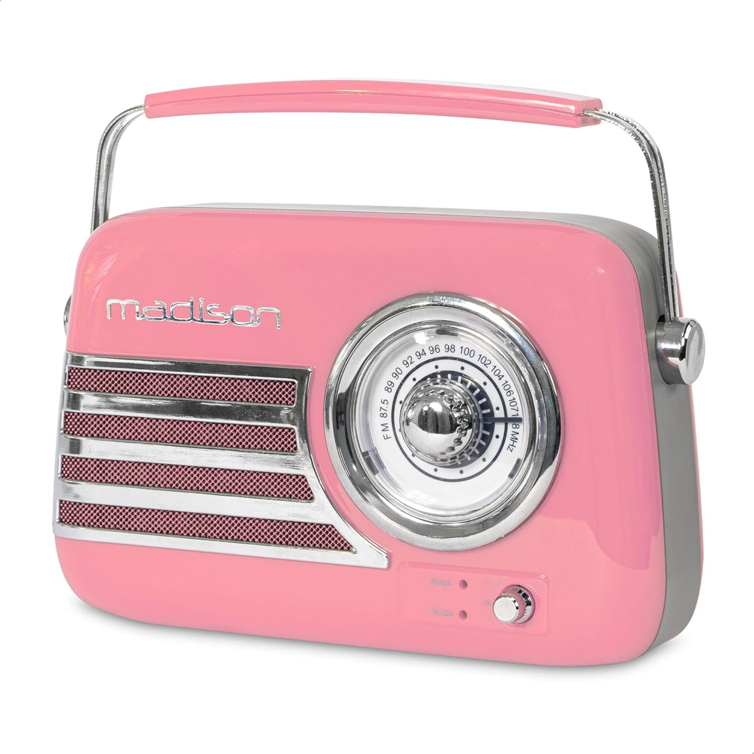 Madison - FREESOUND-VR40P - 30W Vintage Long Life Battery Radio with Bluetooth, USB and FM - Pink