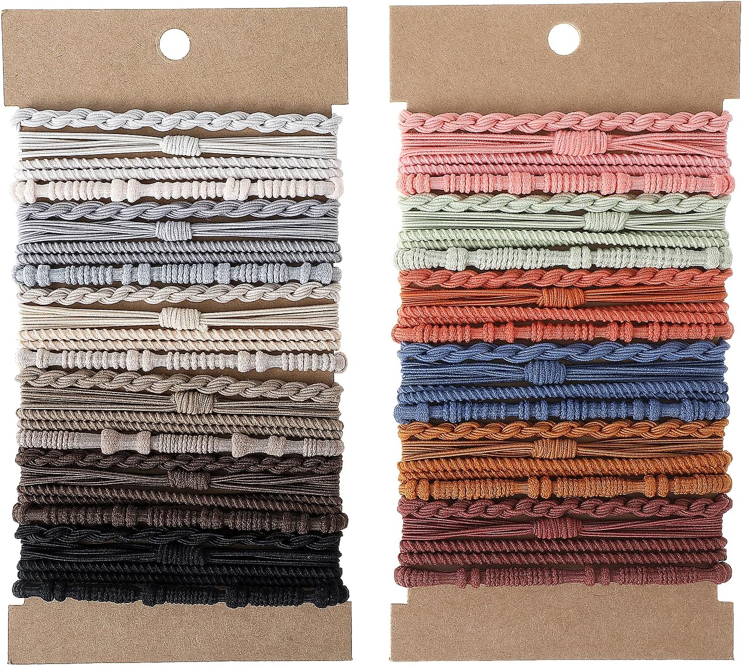 Boho Hair Ties, 48 Pcs Elastic Hair Ties No Damage Ponytail Holders Cute Hair Tie Bracelets for Women Boho Hair Accessories Nylon Hair Ties Soft Colorful Hair Ties for Thick Hair Thin Hair and Long image number 3