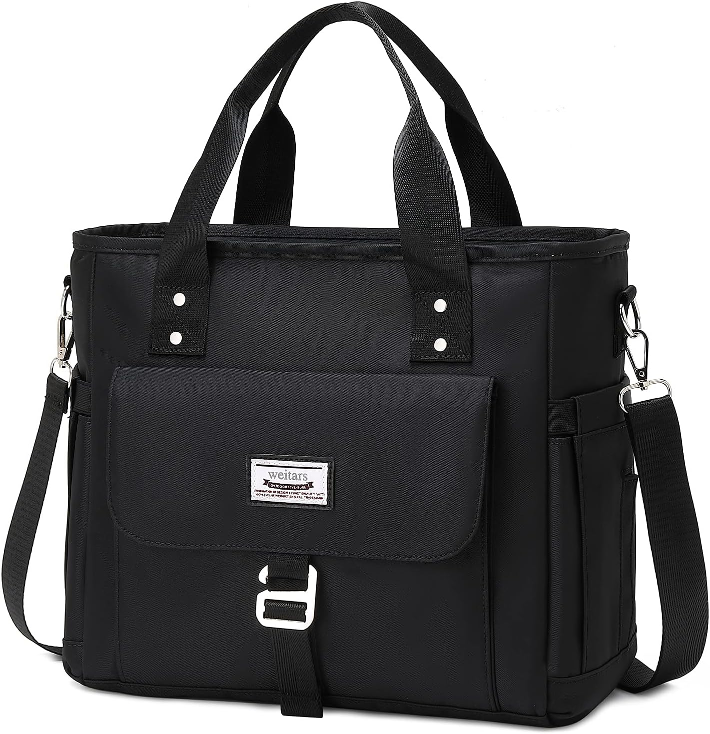 Weitars Insulated Lunch Bag for Women,Leak Proof Lunch Box for Work,Extra Large Lunch Tote Bag with Removable Shoulder Strap with Side Pockets,Reusable Lunch Bag for Picnic Hiking (Black-02)