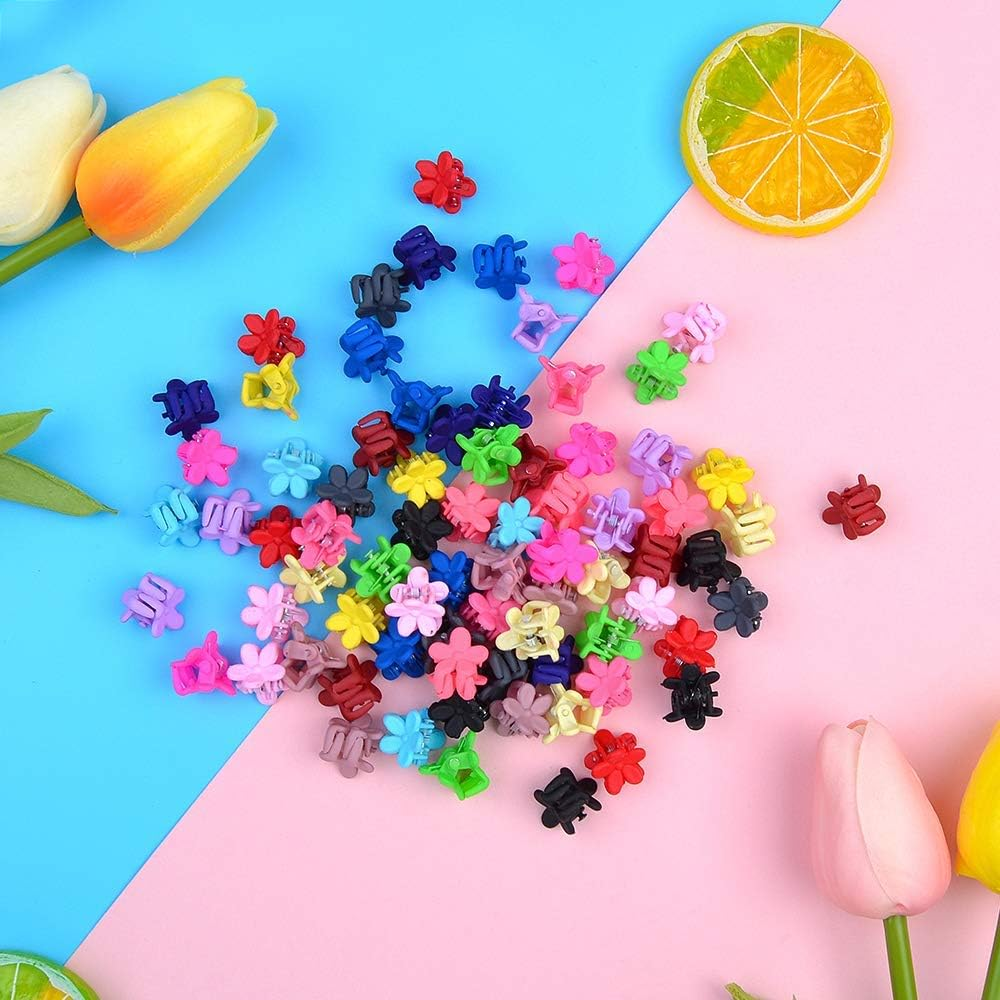 100 Pcs Mini Colorful Hair Claw Clips,Colorful Plastic Mini Hair Claw Clips Flower Hair Bangs Pin Girl Hair Accessories Clips(Random Color) image number 2