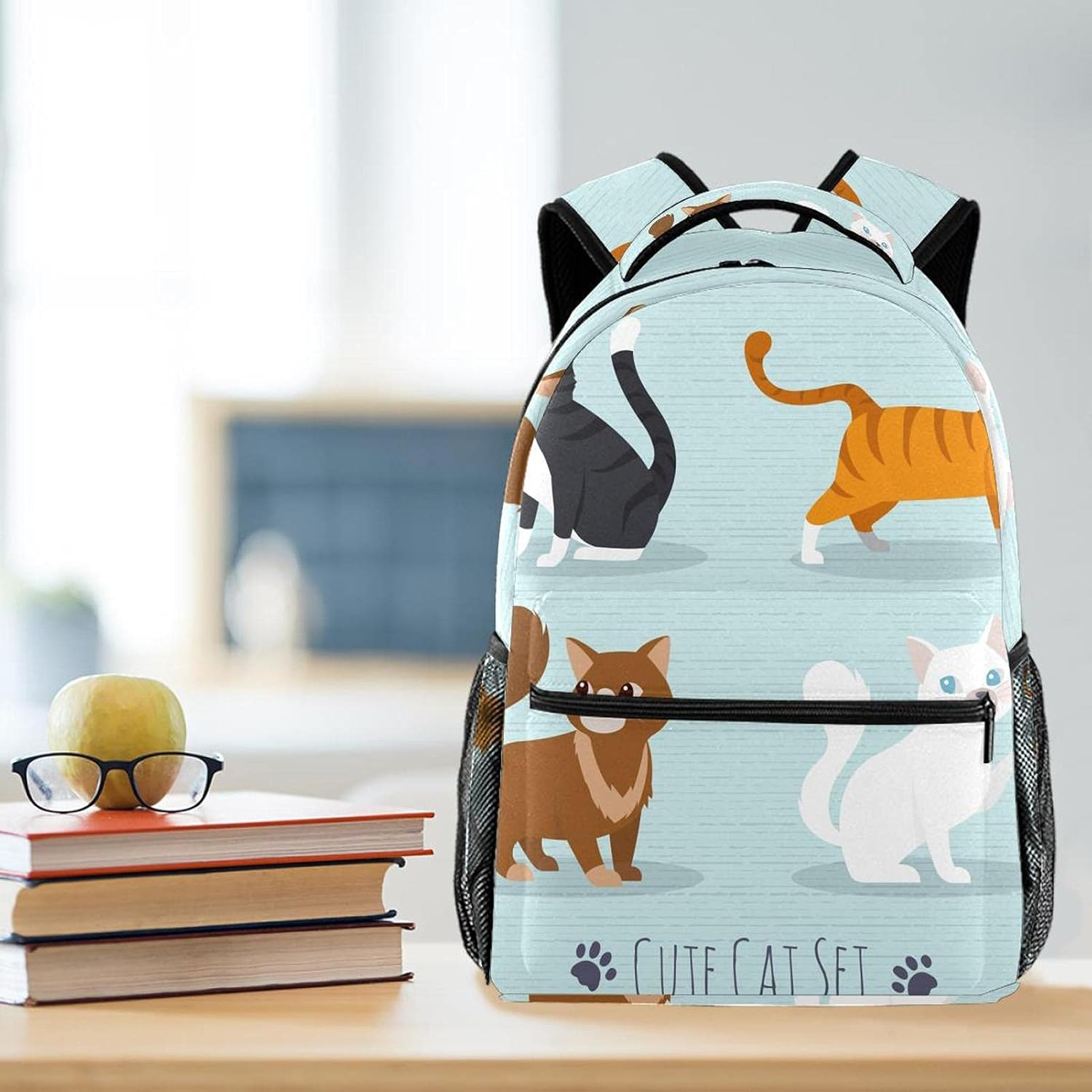 Cat Set Flat Icons Backpack Students Shoulder Bags Travel Bag College School Tote Backpacks image number 1
