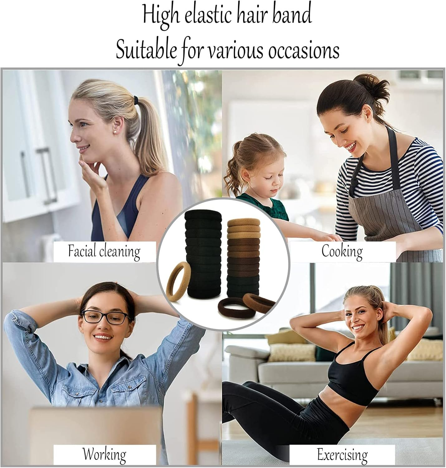 KINDOYO 30 Pack Strong Elastic Hair Ties - Women Girls Soft Hair Bobbles Thick Seamless Cotton Hair Bands Ponytail Holders Hair Accessories image number 2