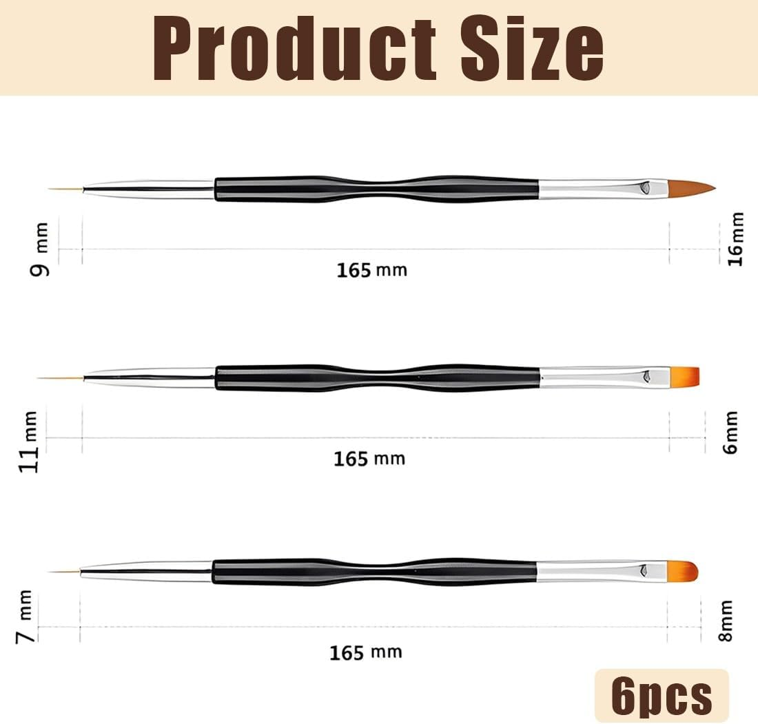 JYNXOR Set of 6 Double End Nail Brushes, Nail Design Brush, Brush for Gel Nails, Nail DIY Set, Double End Nail Art Brush Kit, Professional Manicure Tools Kit (Gold/Silver) image number 3