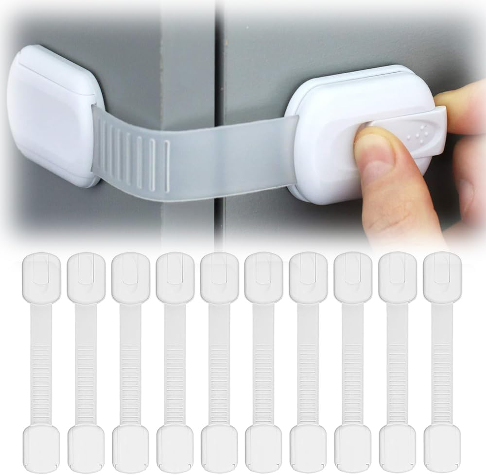 10 Pack Child Safety Cabinet Locks Baby Proofing Latches to Drawer Door Fridge Oven Toilet Seat Kitchen Cupboard Appliance Trash Can with 3M Adhesive image number 1